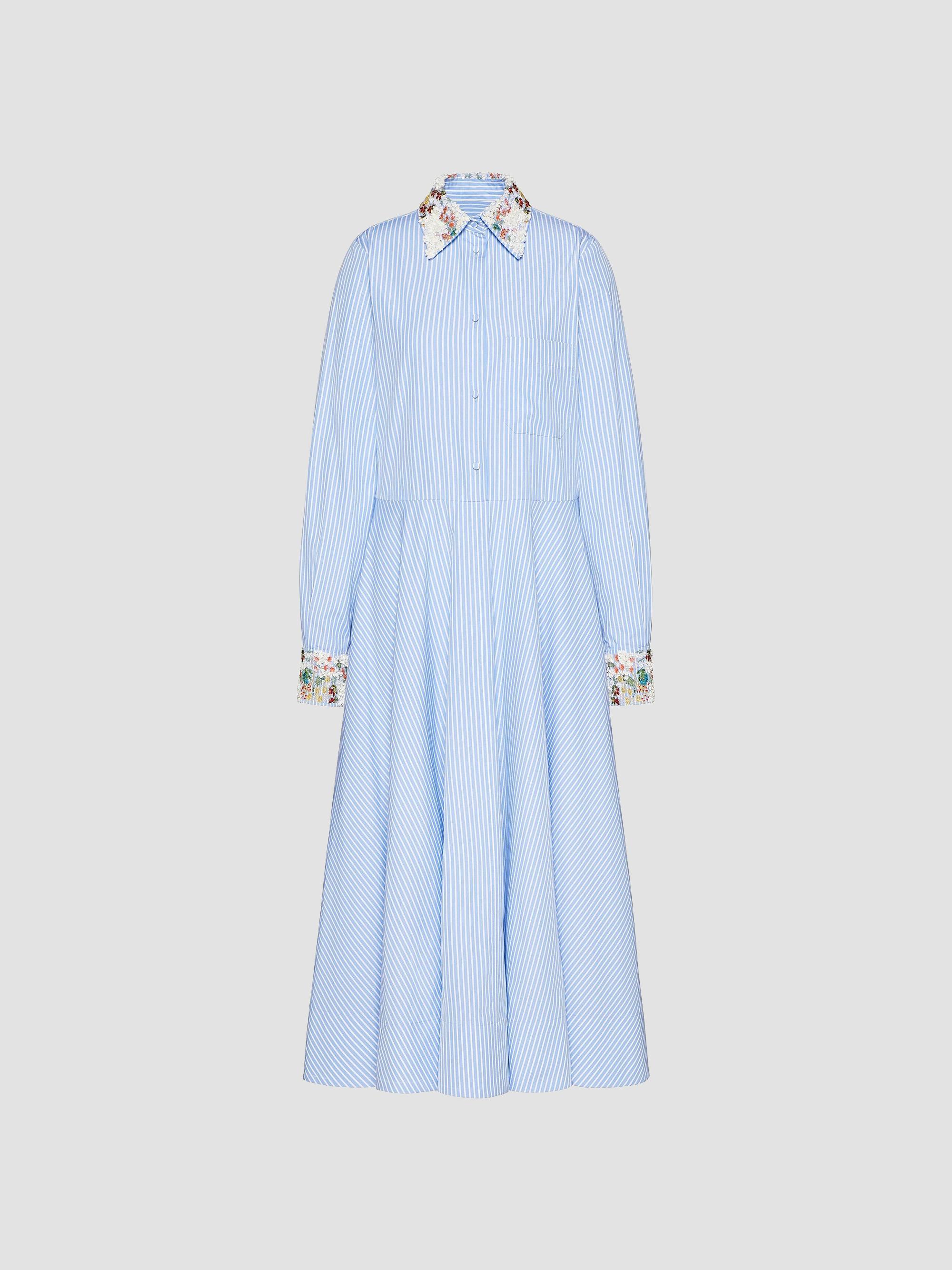 Valentino Garavani Women's Midi Dress In Poplin Classic Stripe - Azure White | Thumbnail 8