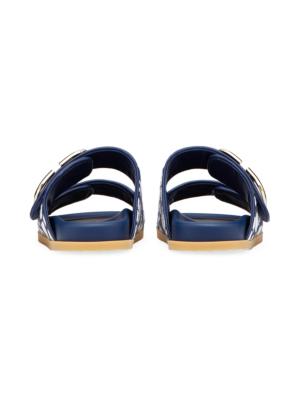 Toile Iconographe leather-trimmed denim slides