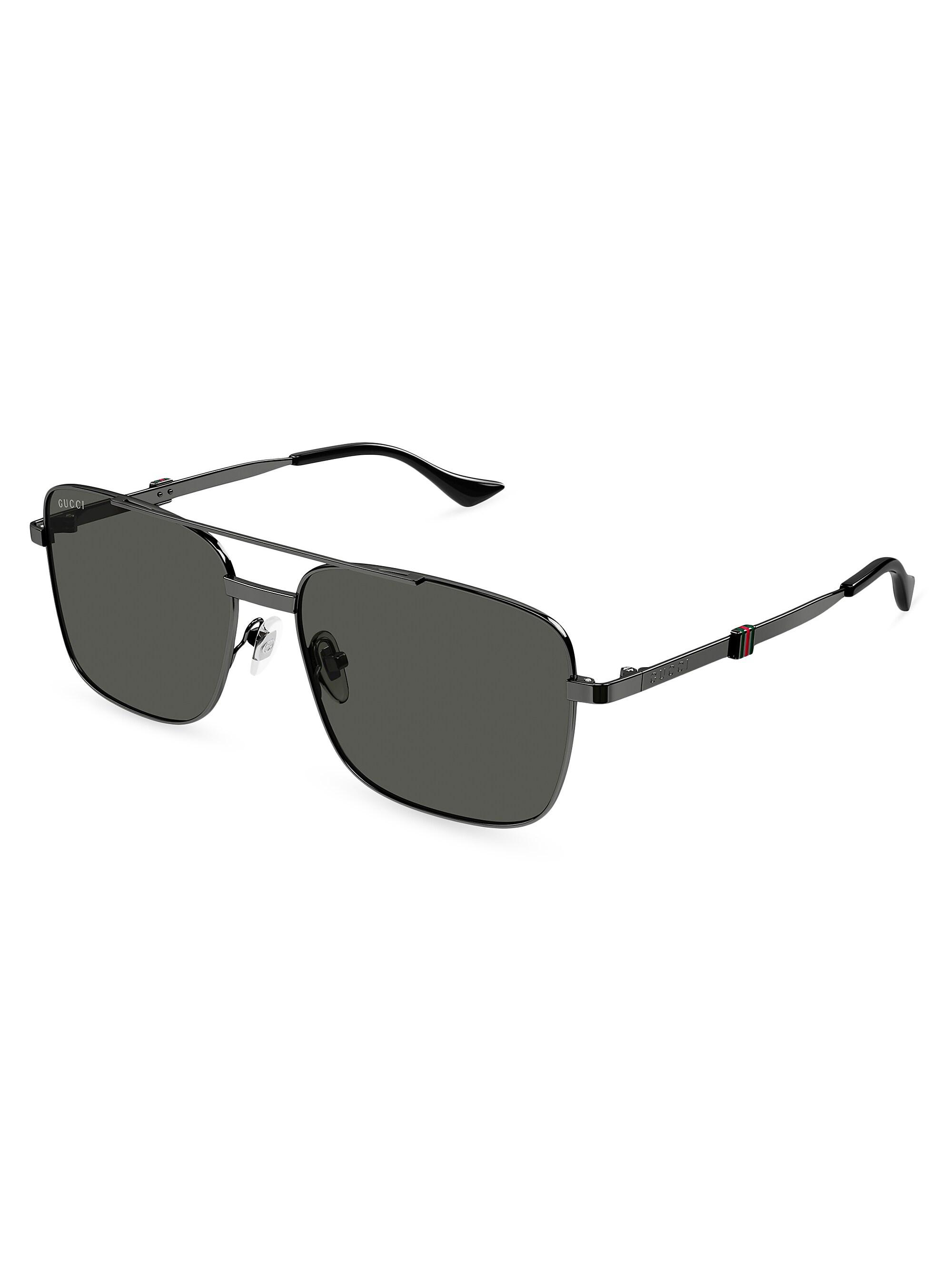 Gucci Men's Running Web Squared Metal Sunglasses - Ruthenium