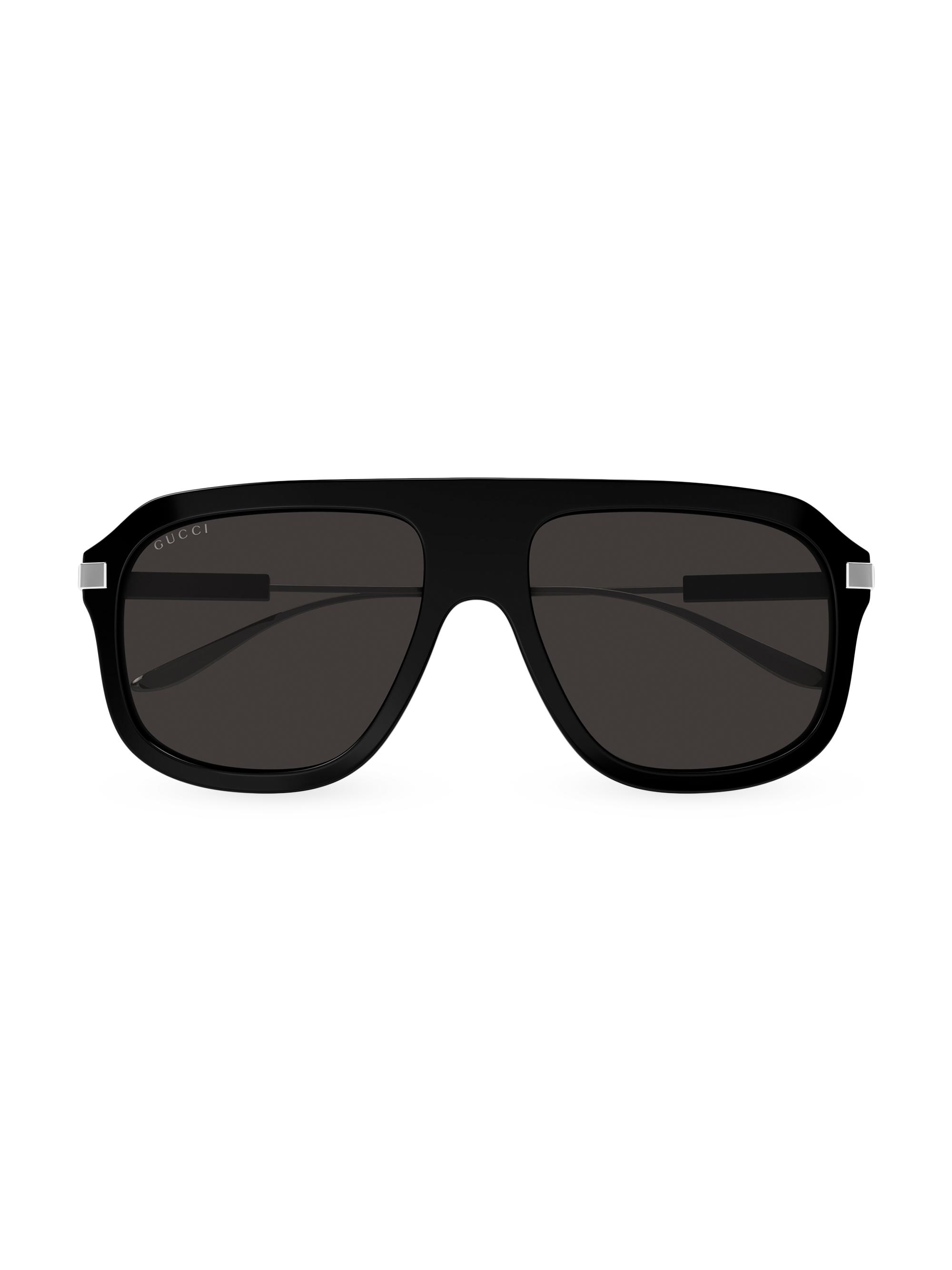 Gucci Men's Back To Web Pilot Recycled Acetate & Metal Sunglasses - Black