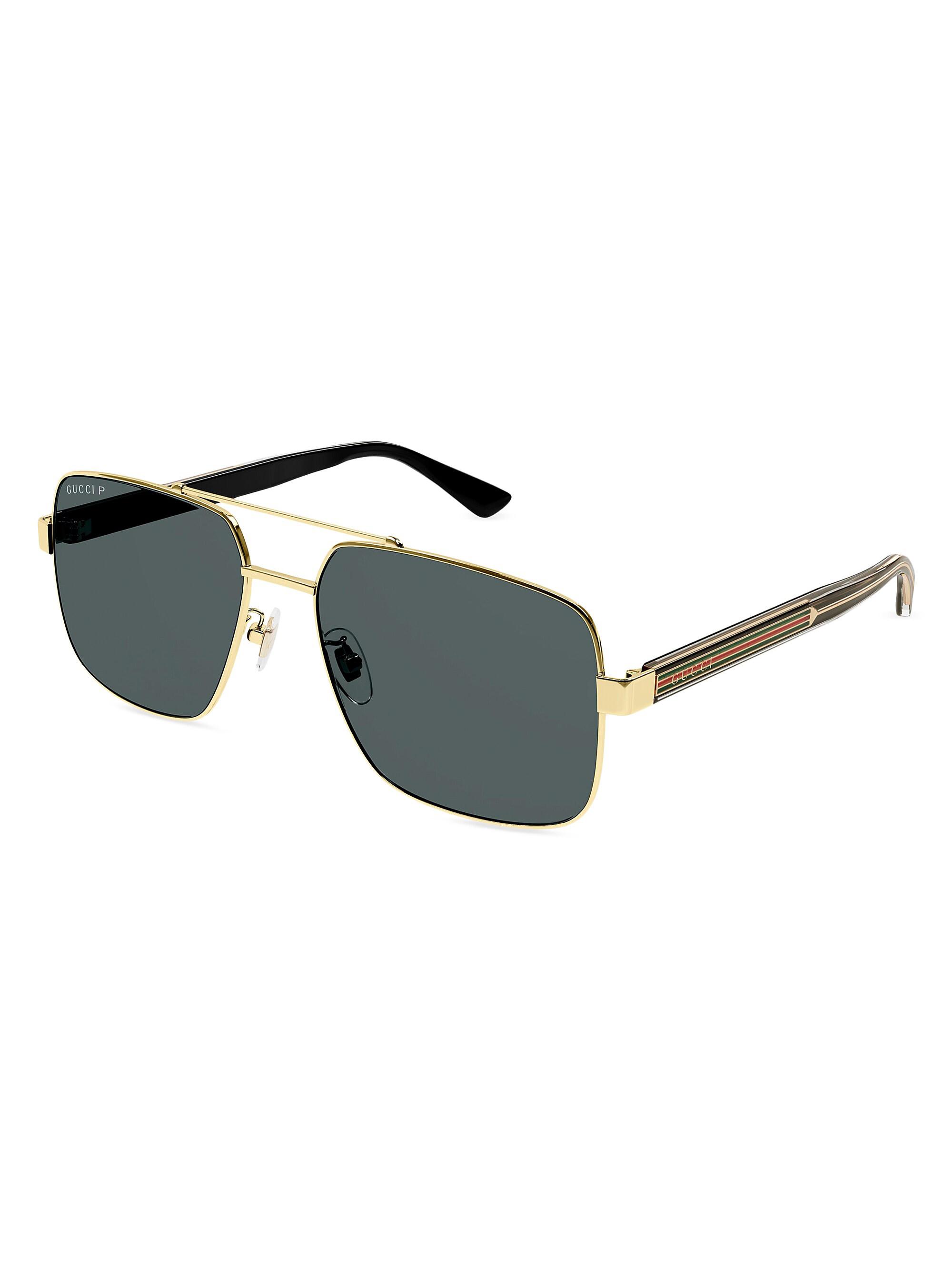 Gucci Men's Web Wirecore Navigator Metal Sunglasses - Gold