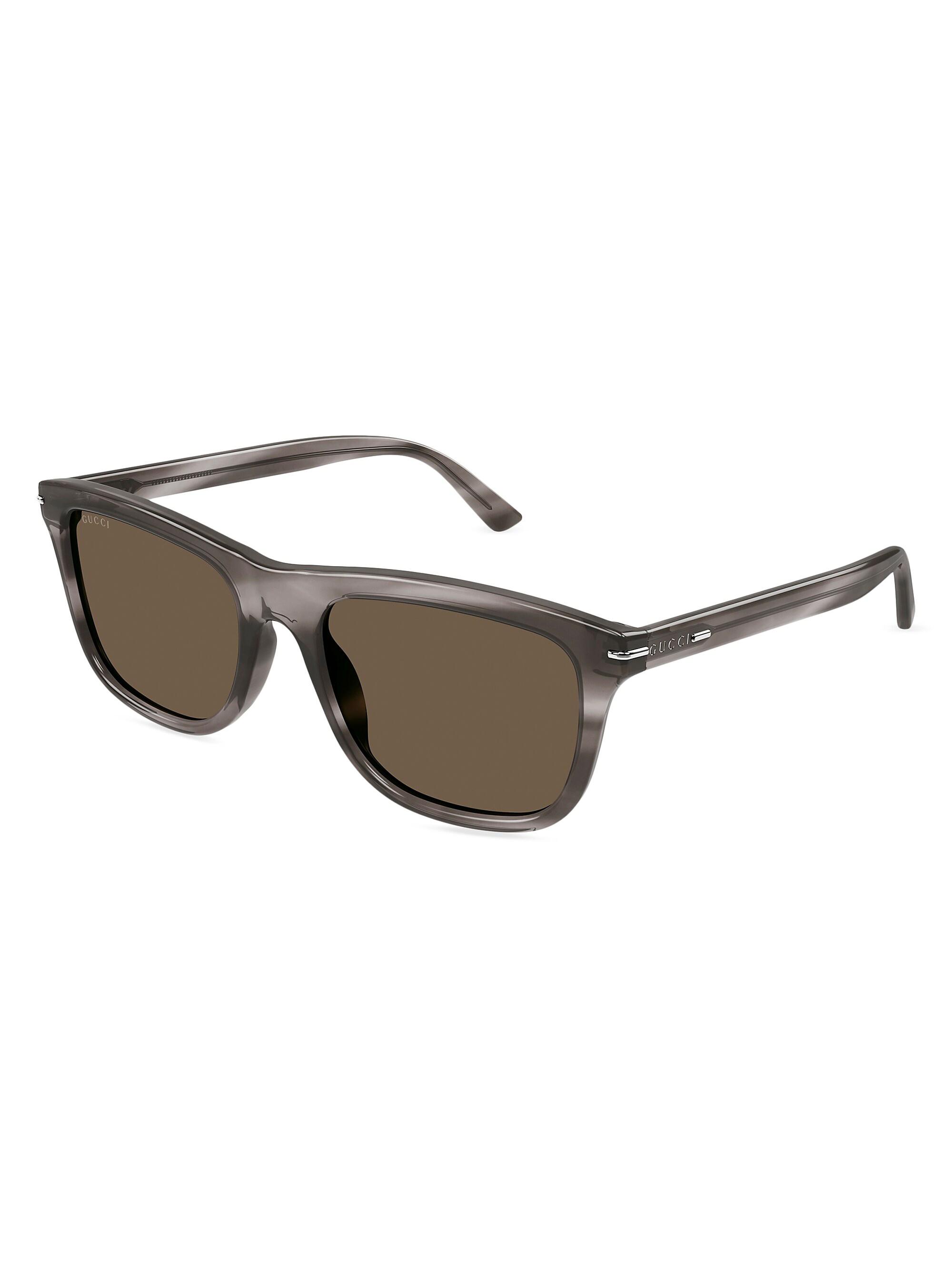 Gucci Men's GG Line Squared Recycled Acetate Sunglasses - Havana