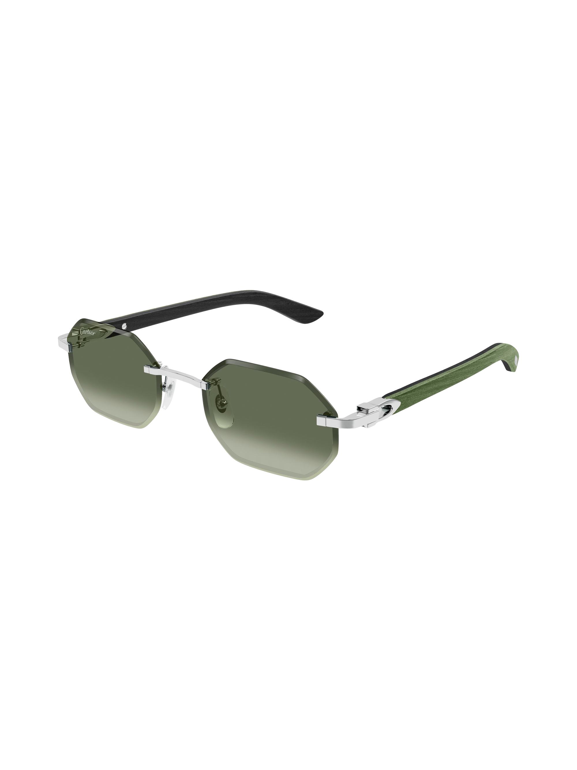 Cartier Men's C Decor 54MM Rimless Geometric Sunglasses - Silver Army Green