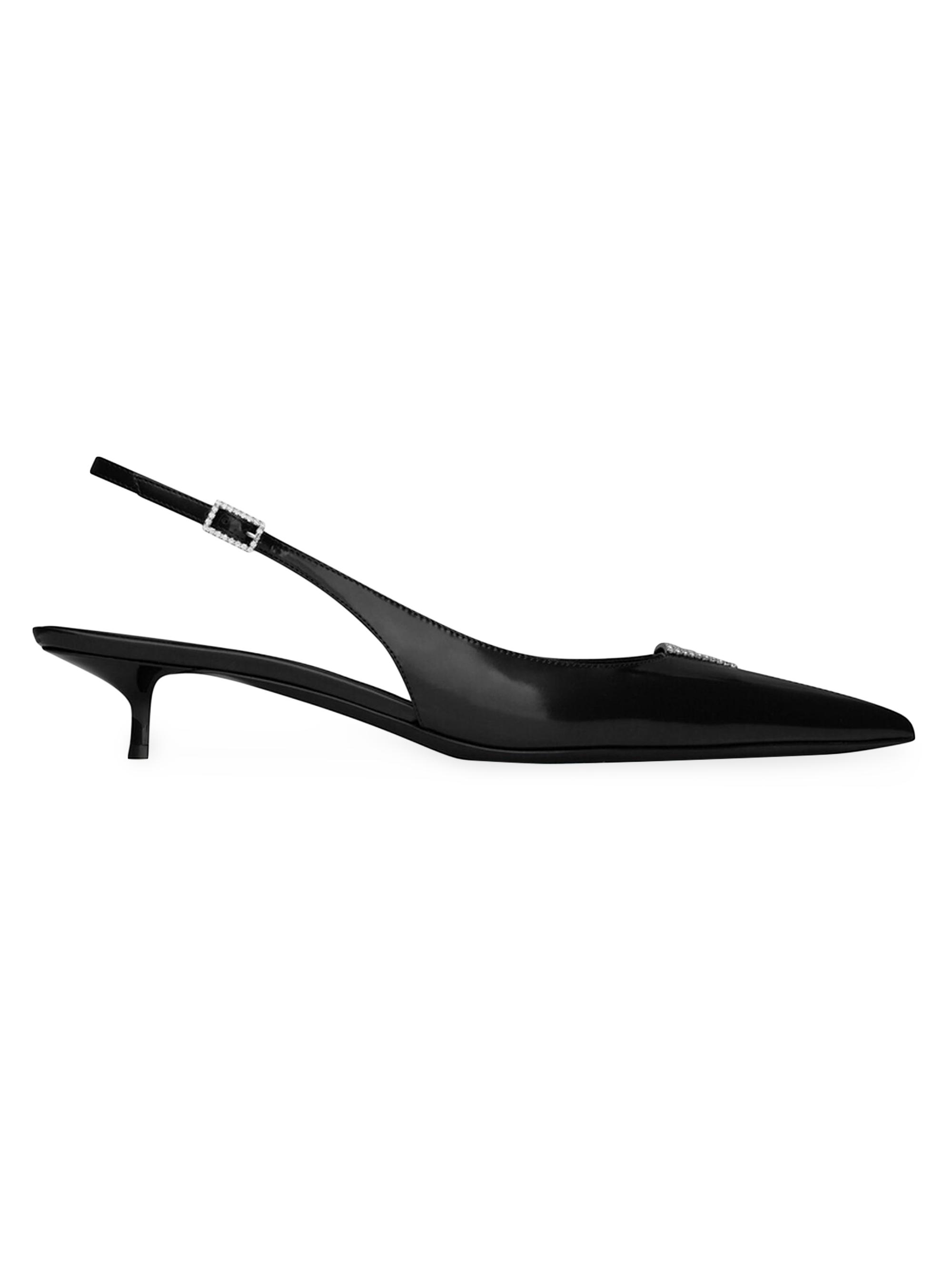 Saint Laurent Women's Cherish Slingback Pumps In Glazed Leather With Rhinestones - Black