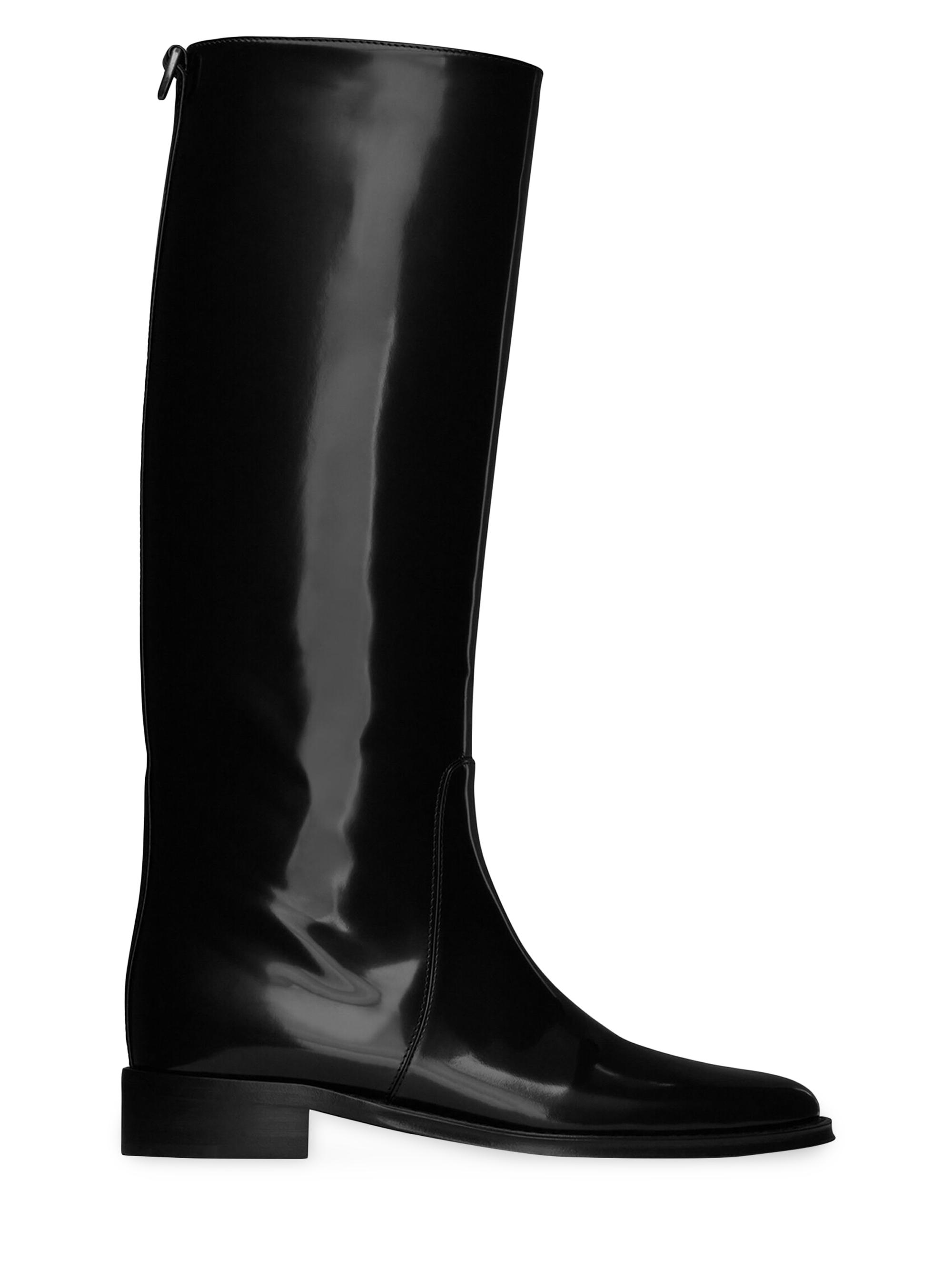 Saint Laurent Women's Hunt Boots In Glazed Leather - Black