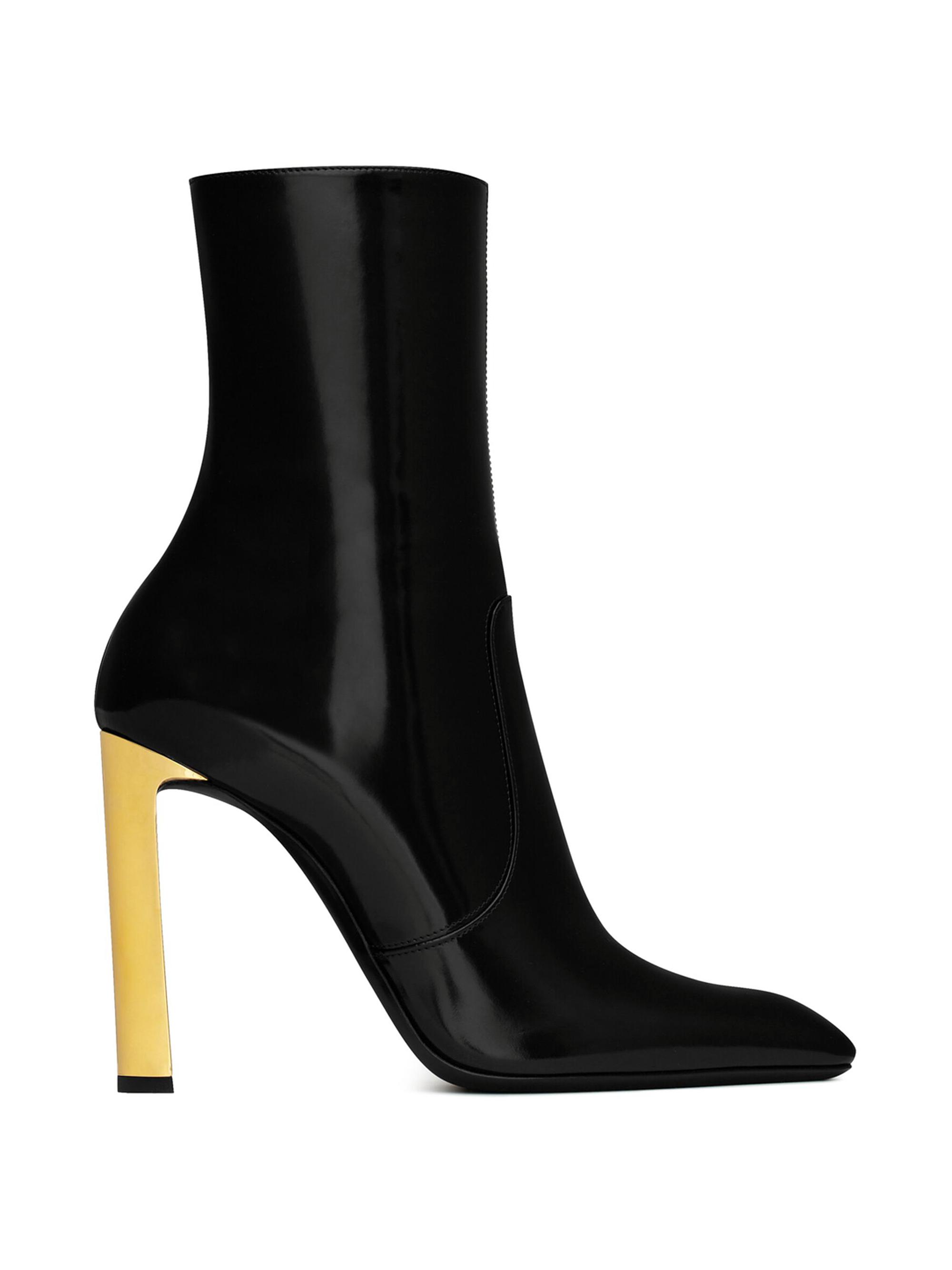 Saint Laurent Women's Auteuil Booties In Glazed Leather - Black