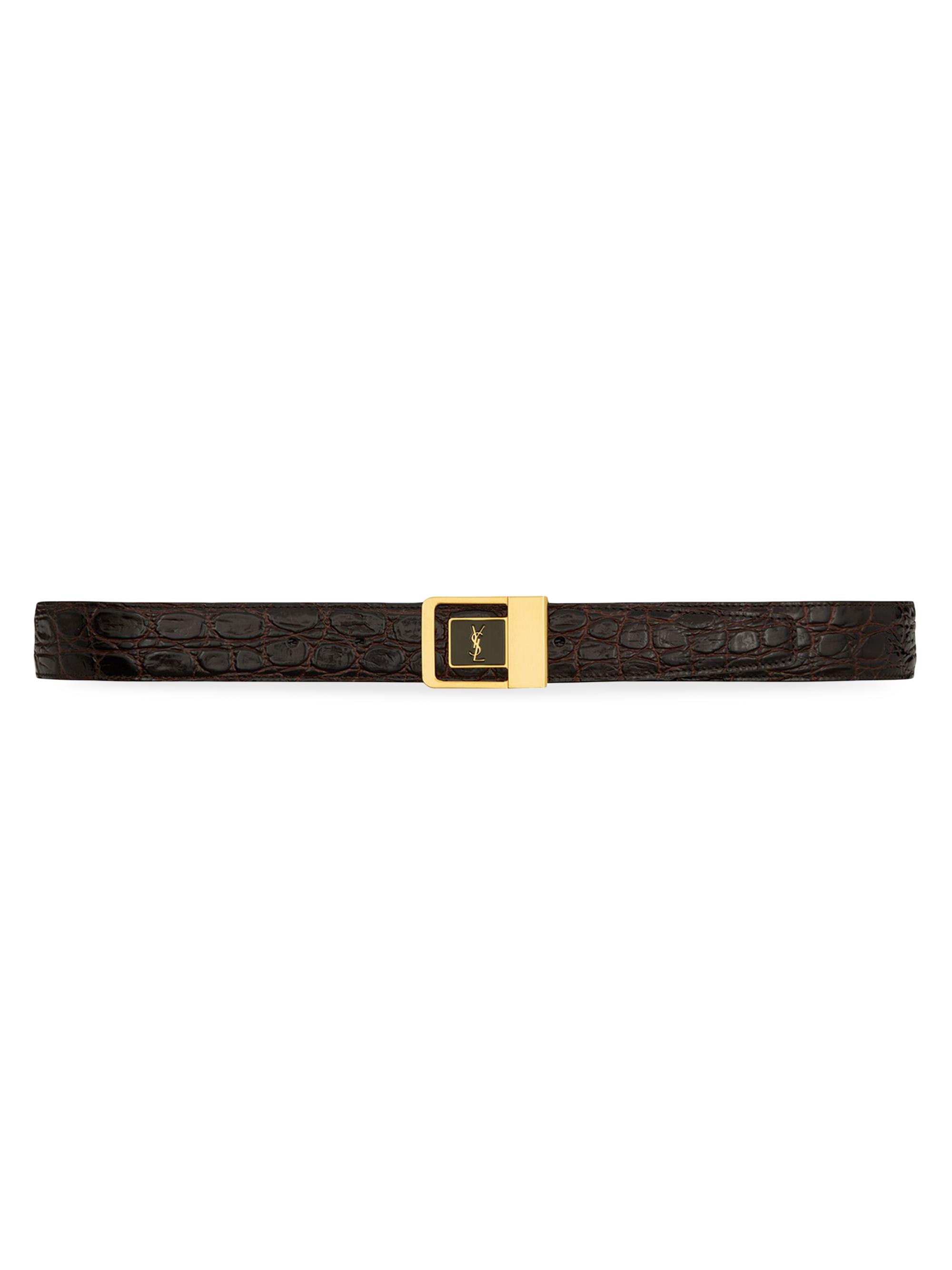 Saint Laurent Men's Buckle Belt In Crocodile Embossed Leather - Brown