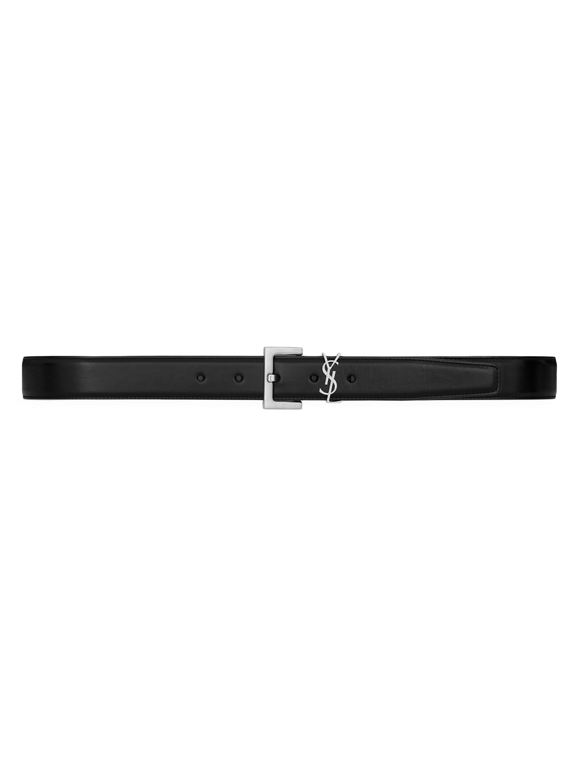 Saint Laurent Men's Cassandre Belt In Smooth Leather - Black