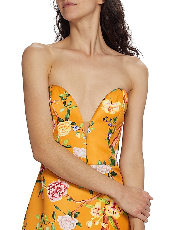 Shop Marchesa Notte Floral Duchesse Satin Strapless Shop Marchesa Notte Floral Duchesse Satin Strapless
