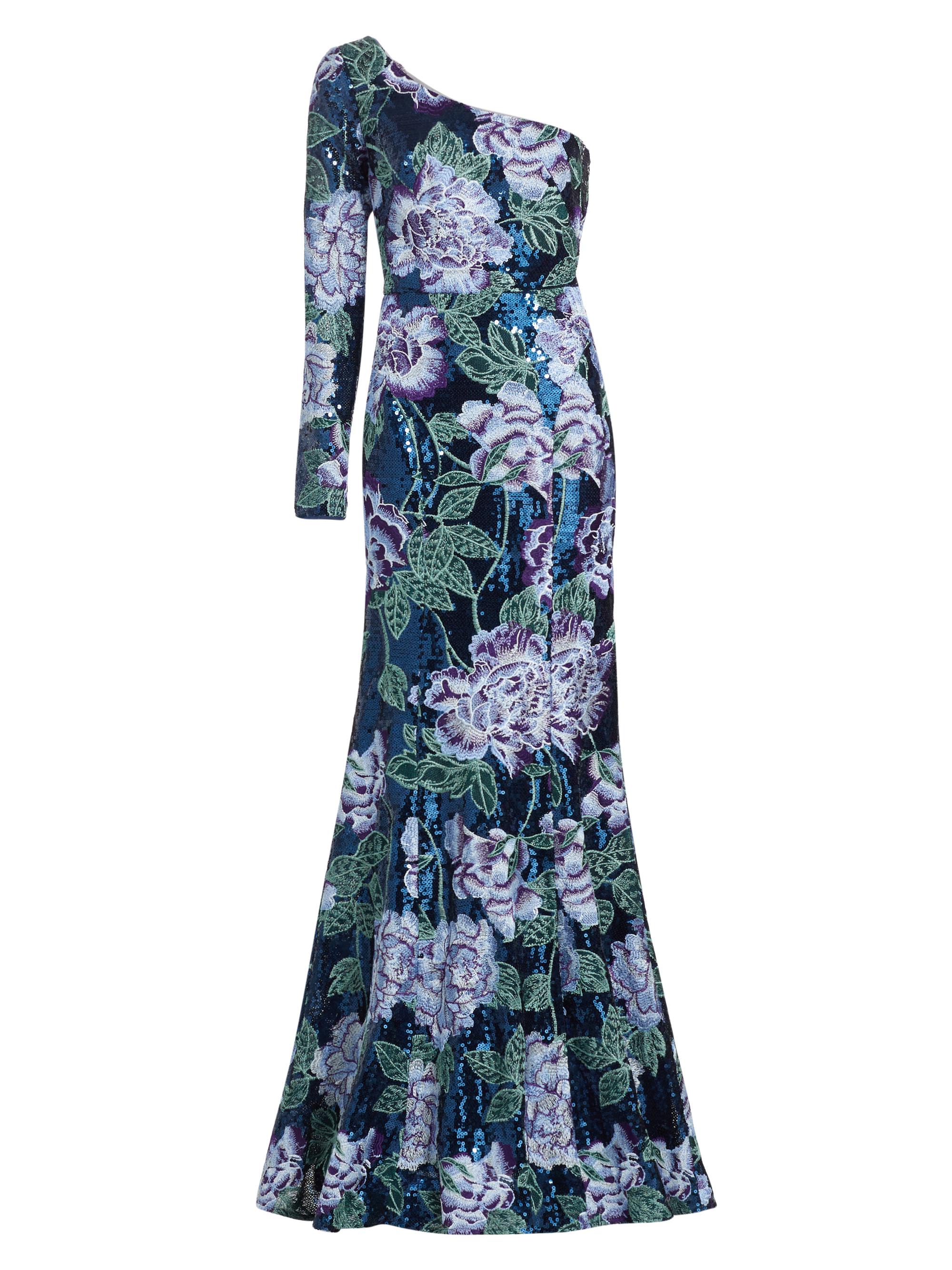 Marchesa Notte Floral-Embroidered One-Shoulder Gown | Saks Fifth