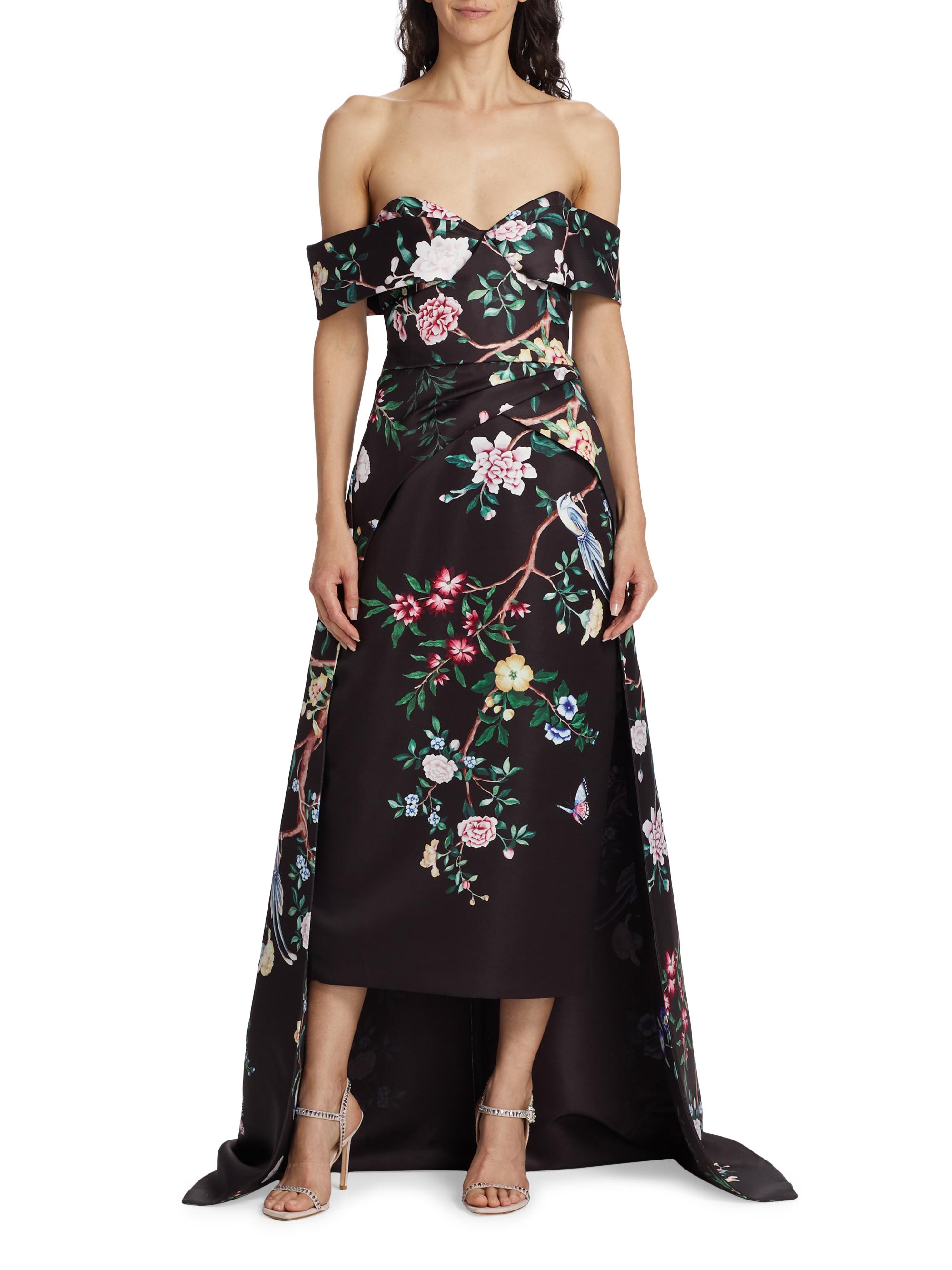 Marchesa Notte Paradise-Print Duchesse Satin Gown | Saks