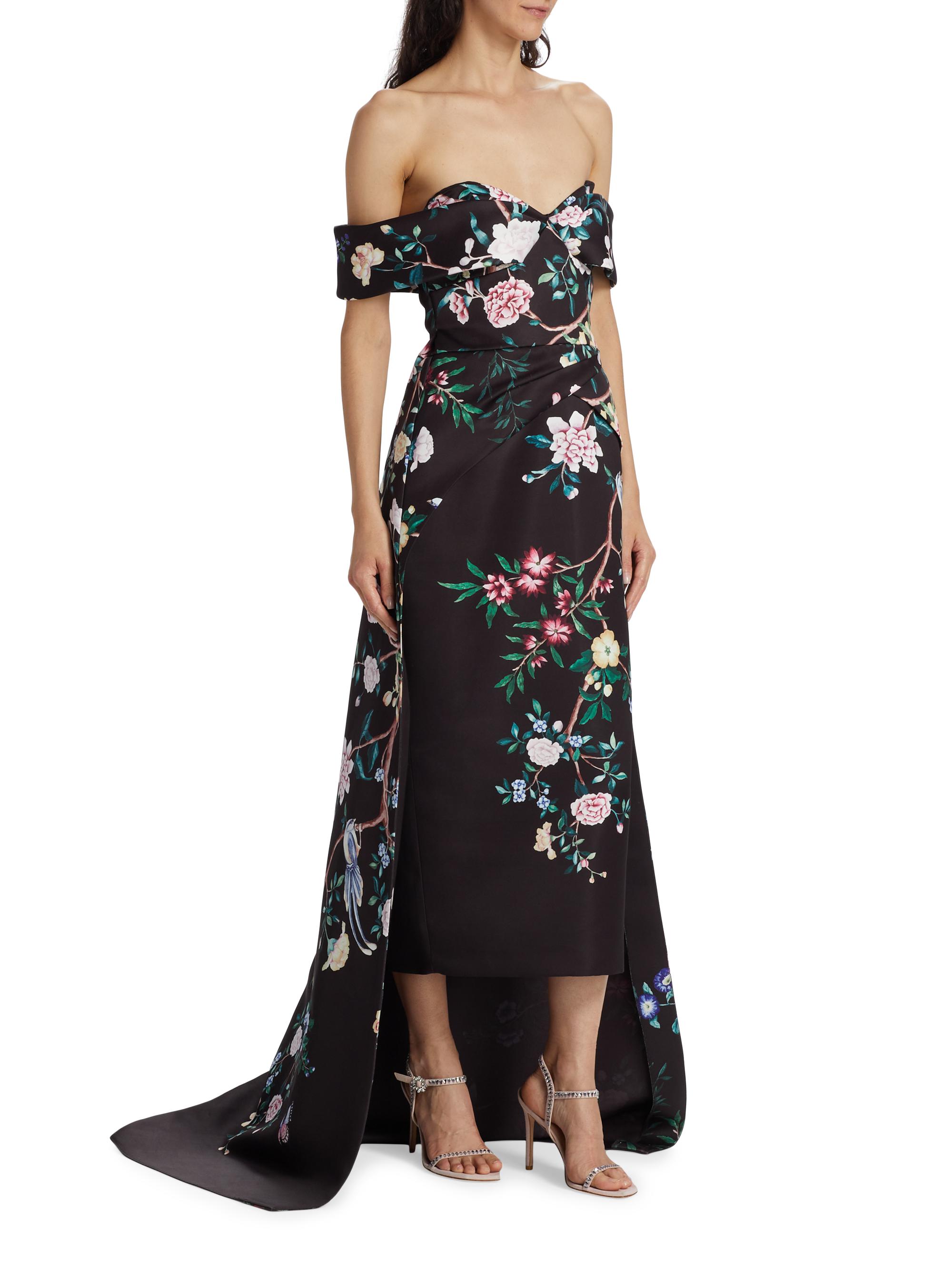 Marchesa Notte Paradise-Print Duchesse Satin Gown | Saks Fifth Avenue