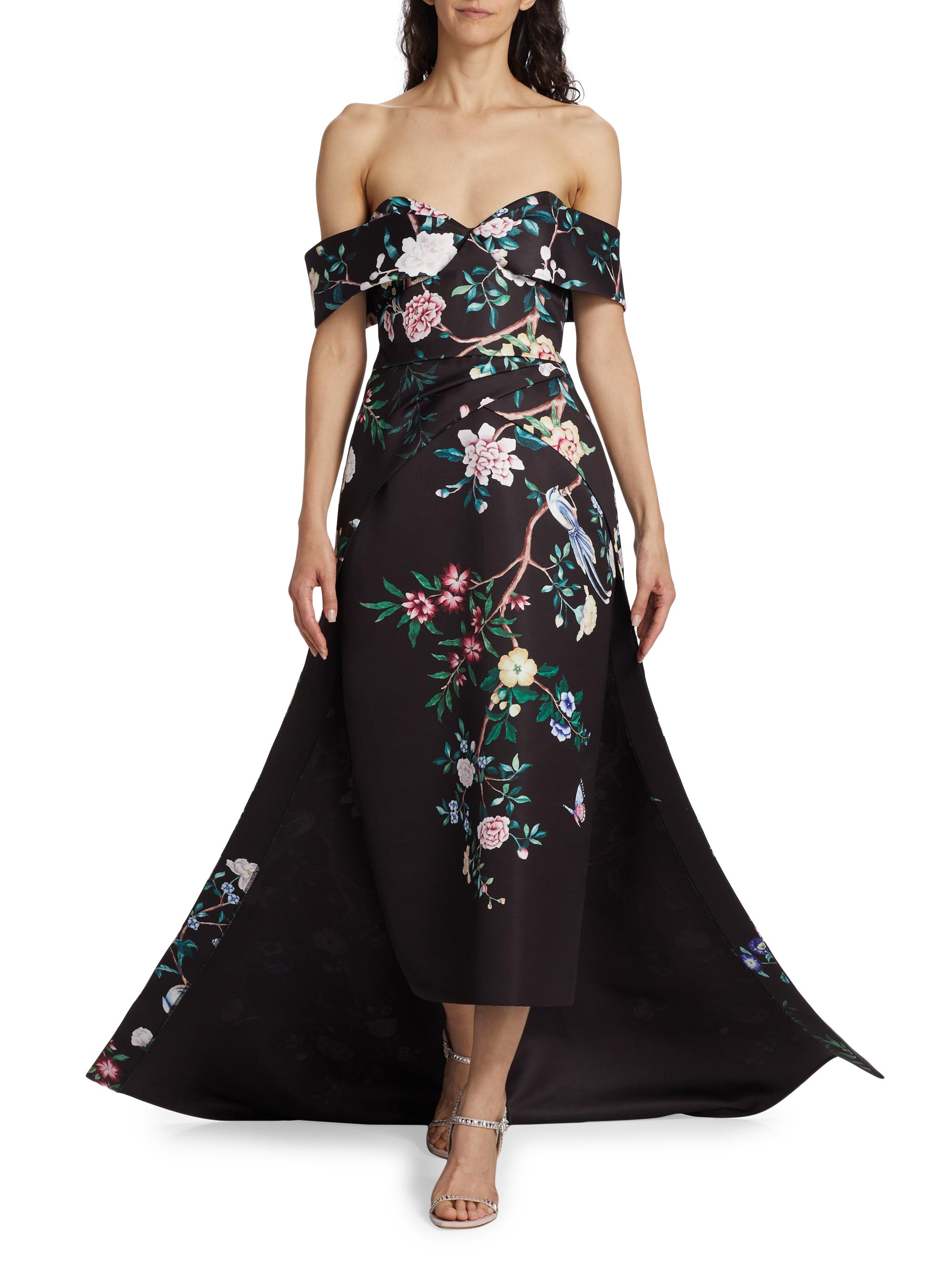 Marchesa Notte Paradise-Print Duchesse Satin Gown | Saks Fifth Avenue