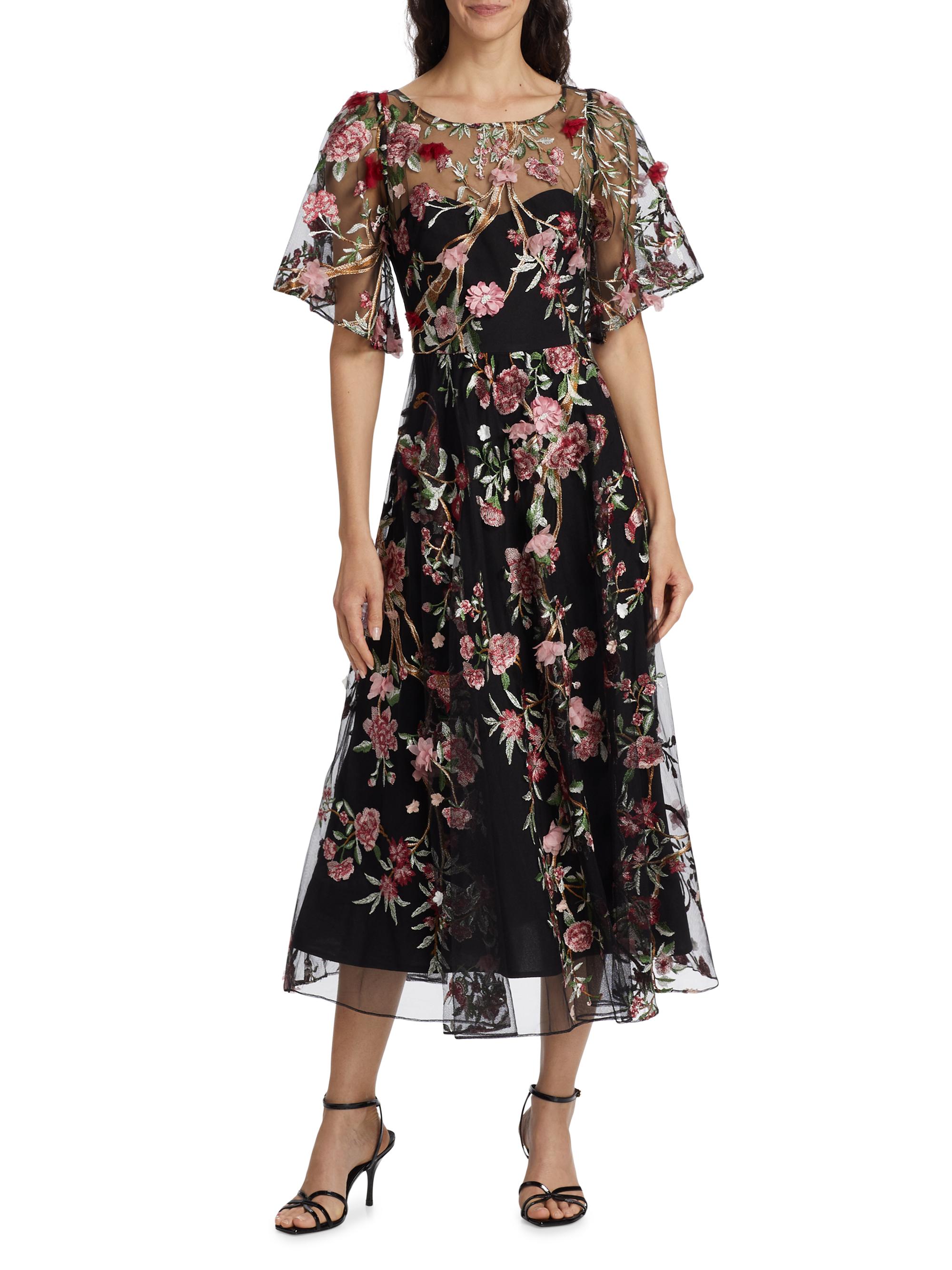 Marchesa Notte Floral-Embroidered Tulle Cocktail Dress | Saks