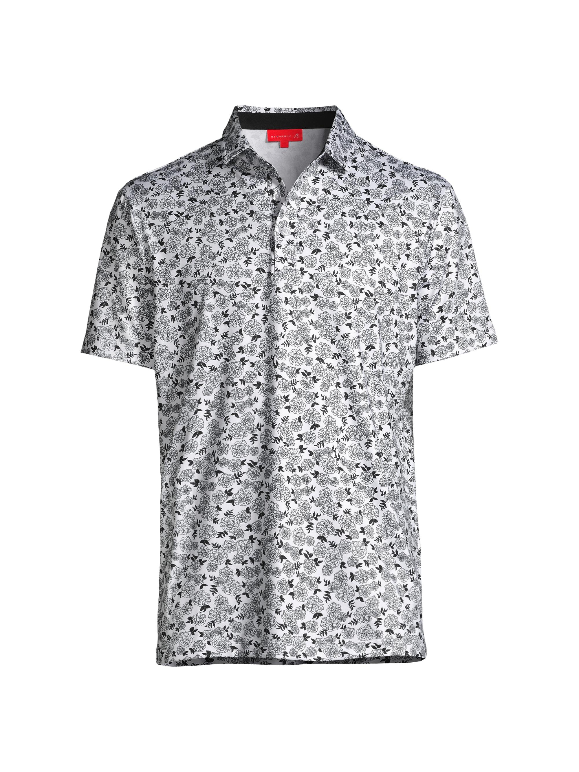 Redvanly Men's Fordune Rose Print Polo - Tuxedo