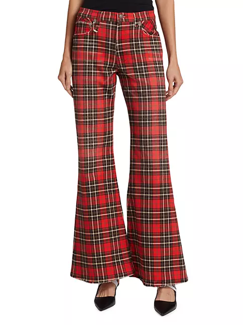 Shop R13 Janet Relaxed Flair Plaid Stretch Jeans | Saks Fifth Avenue