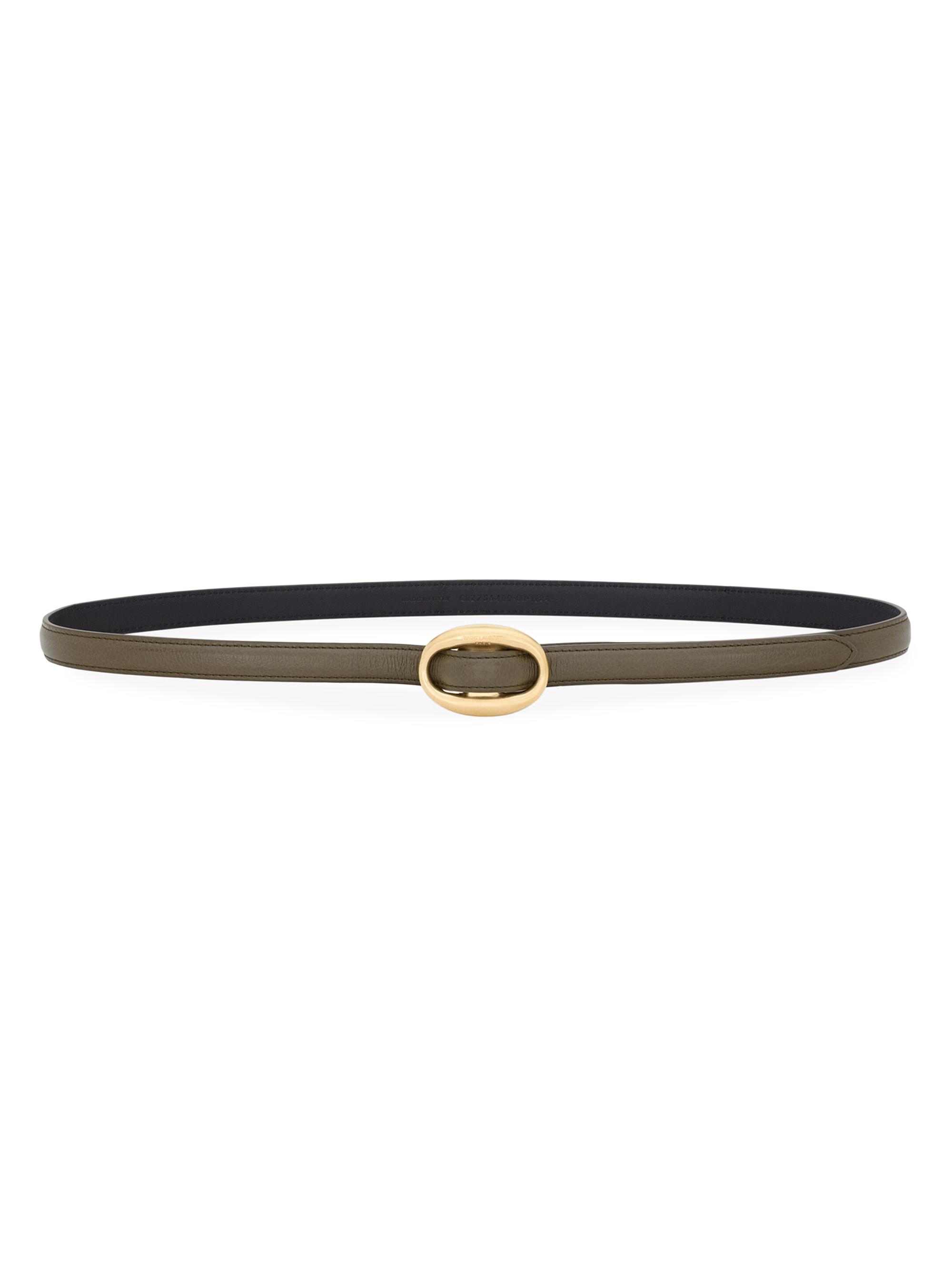 Saint Laurent Women's Oval Buckle Thin Belt in Smooth Leather - Artichocke Green