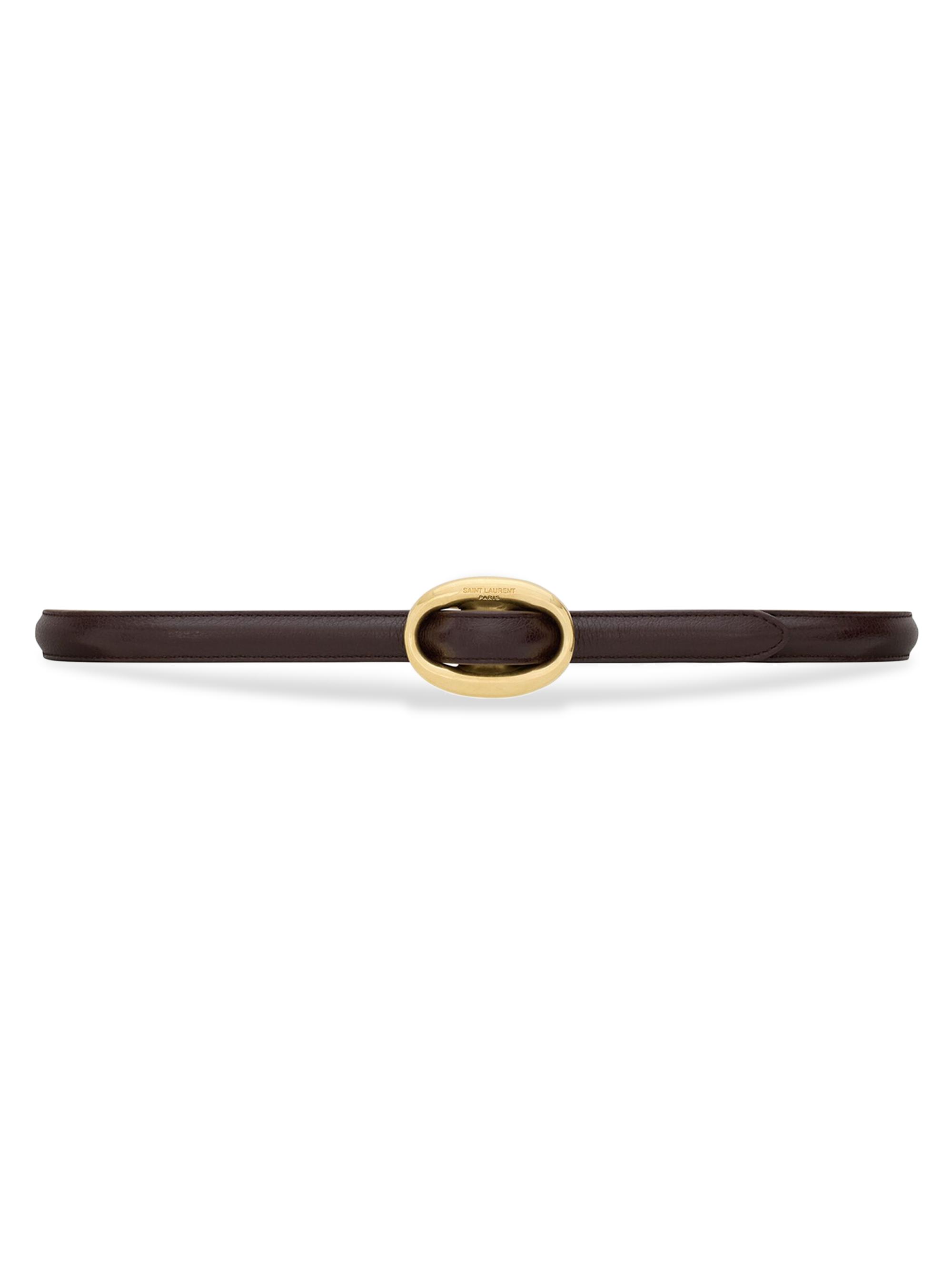 Saint Laurent Women's Oval Buckle Thin Belt in Smooth Leather - Dark Currant