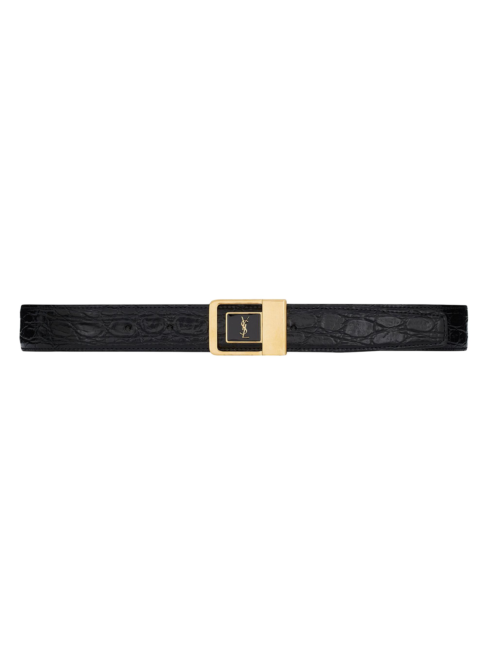 Saint Laurent Women's LA 66 Buckle Belt in Crocodile-Embossed Leather - Black
