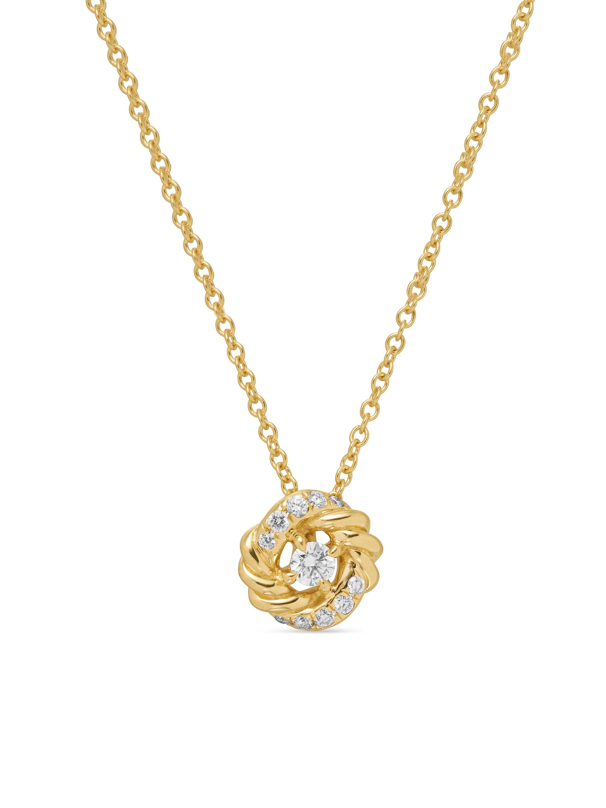 David Yurman Women's Petite Infinity Pendant Necklace in 18K Yellow Gold with Diamonds, 8MM - Diamond
