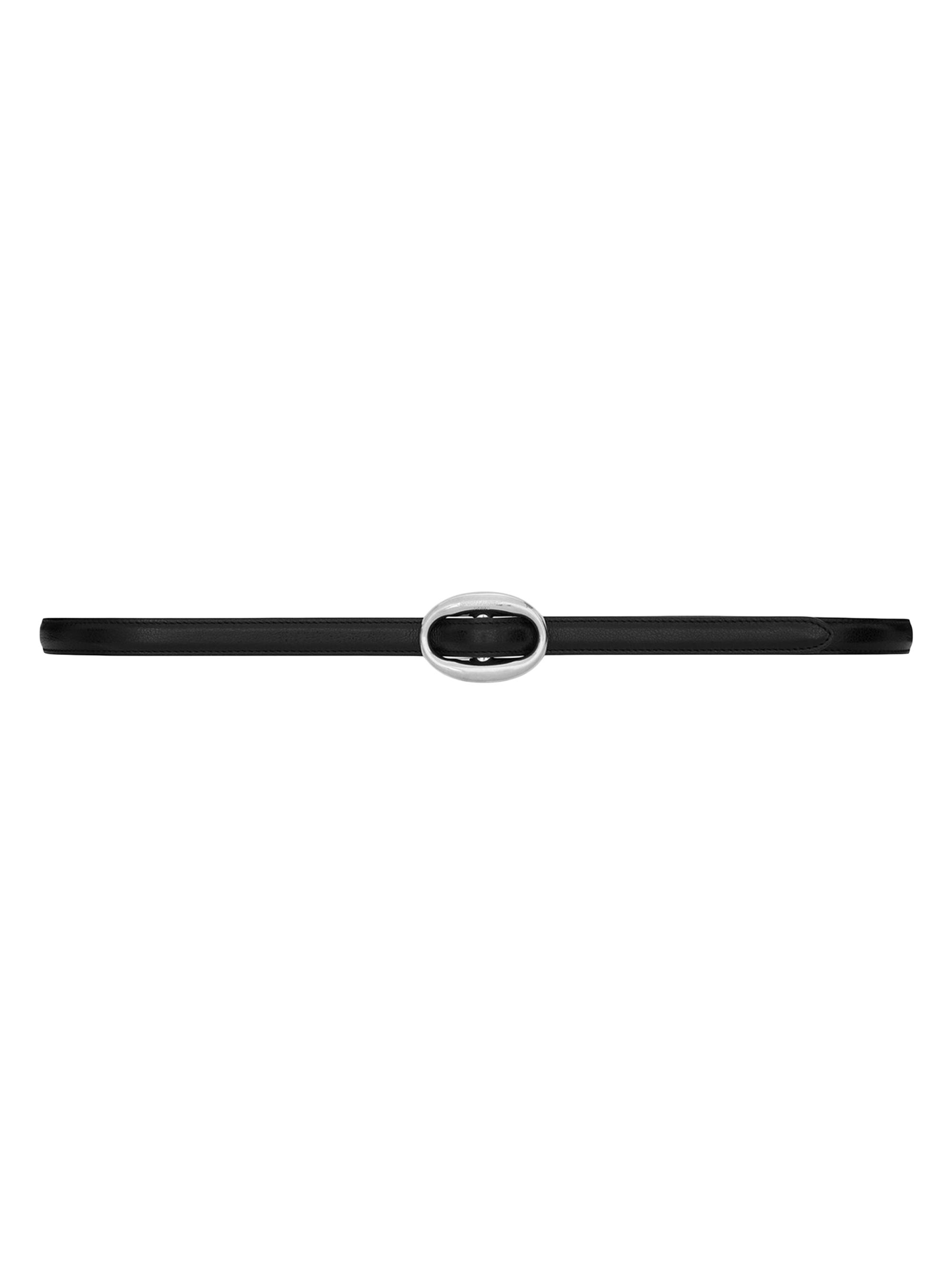 Saint Laurent Women's Oval Buckle Thin Belt in Smooth Leather - Black Silver