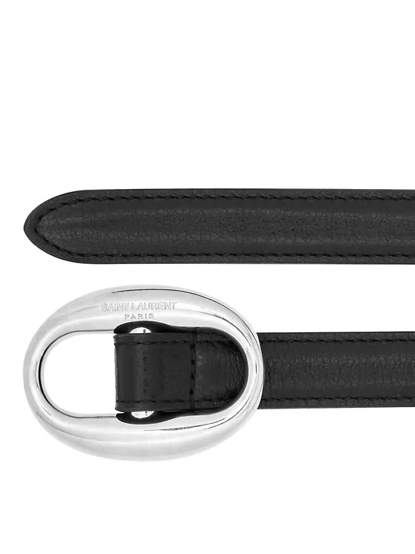 Shop Saint Laurent Oval Buckle Thin Belt In Smooth Leather | Saks