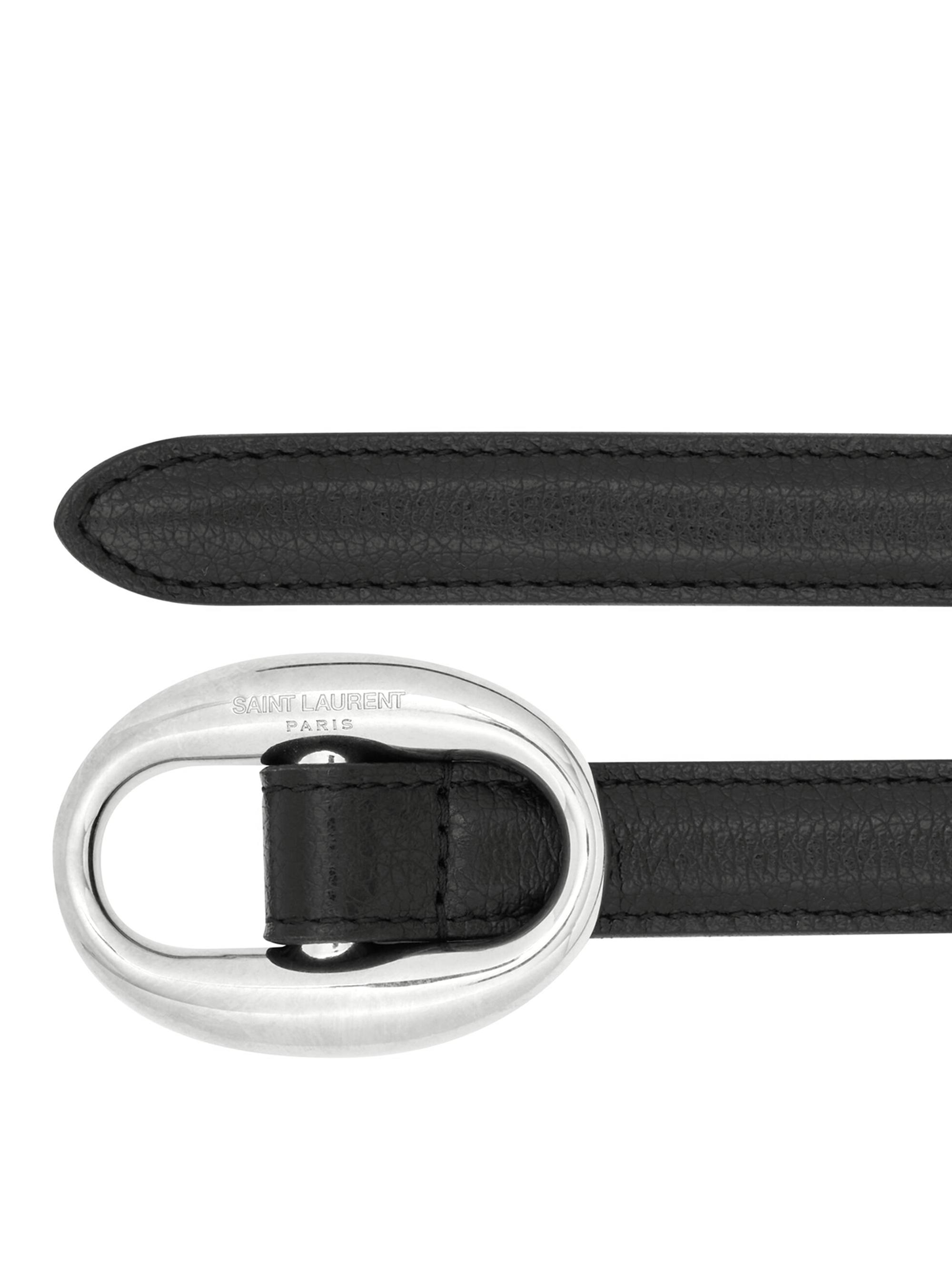 Shop Saint Laurent Oval Buckle Thin Belt In Smooth Leather | Saks 