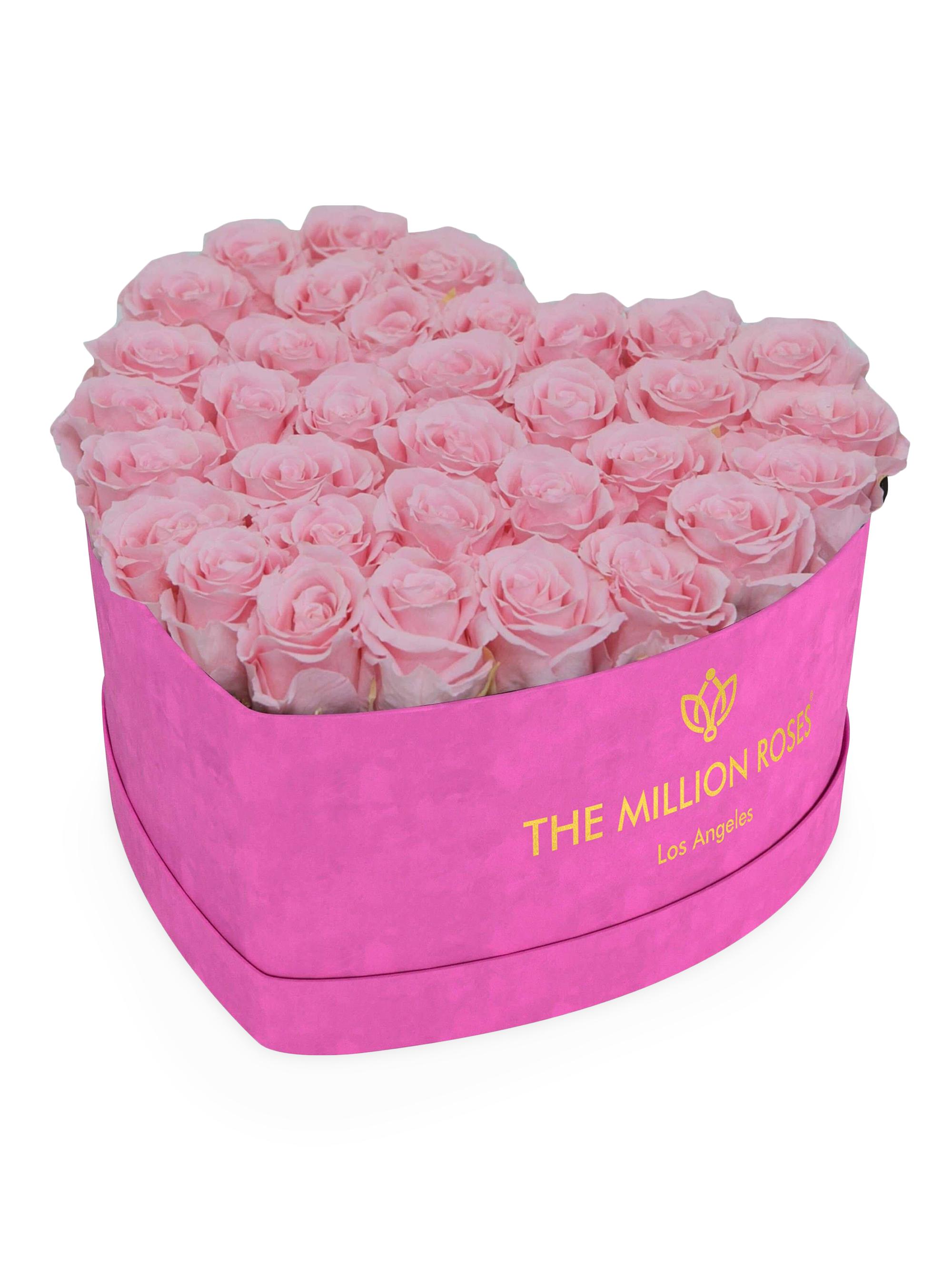 The Million Roses Heart Hot Pink Roses In Suede Box - Light Pink