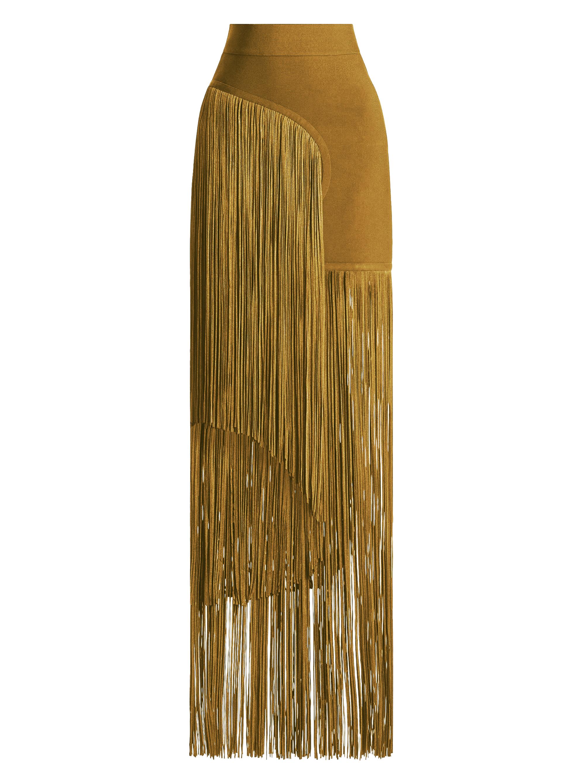 herve leger green fringe dress DRAPED STRAPLESS FRINGE MIDI DRESS – HERVÉ LÉGER main image 0