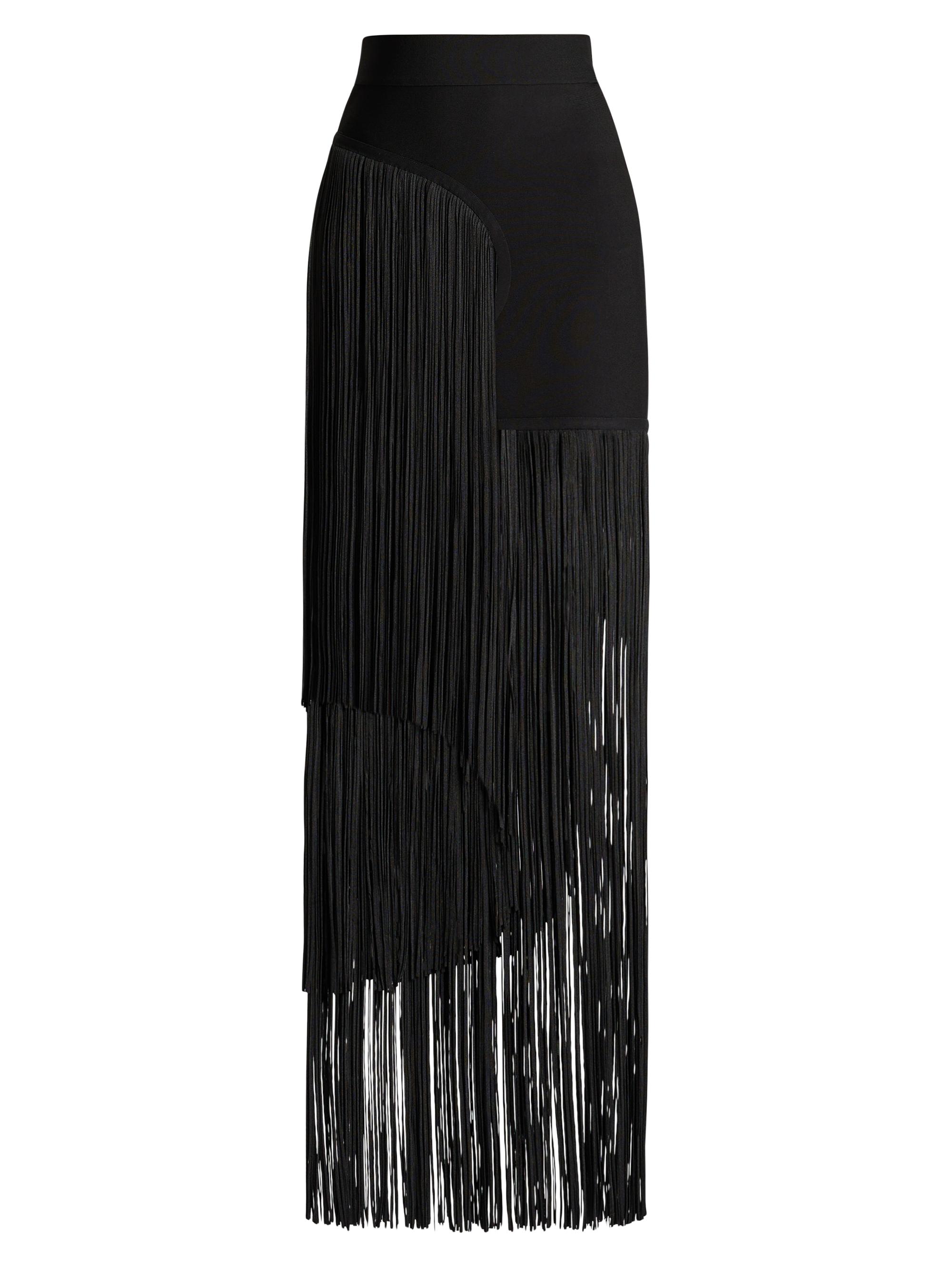 Hervé Léger Women's Asymmetric Fringe Maxi Skirt - Black