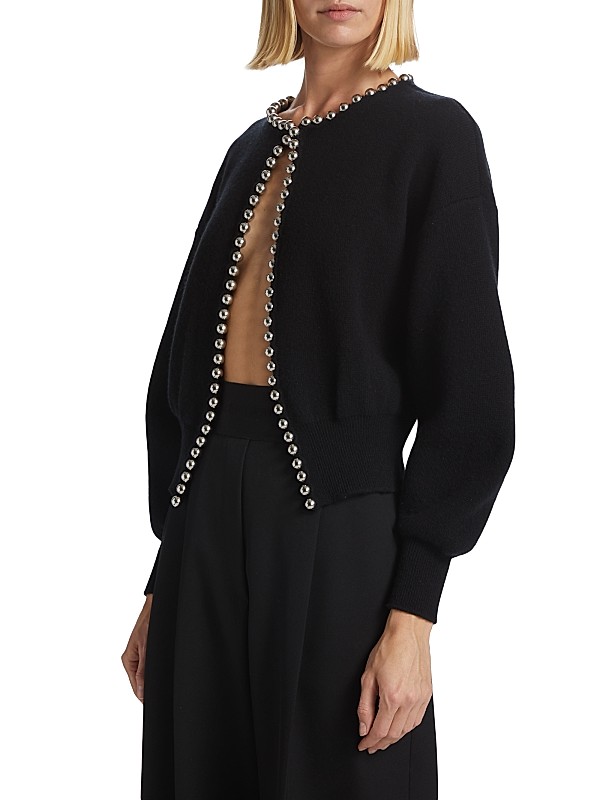 Shop Alexander Wang Bead-Embellished Wool-Blend Cardigan Shop Alexander Wang Bead-Embellished Wool-Blend Cardigan