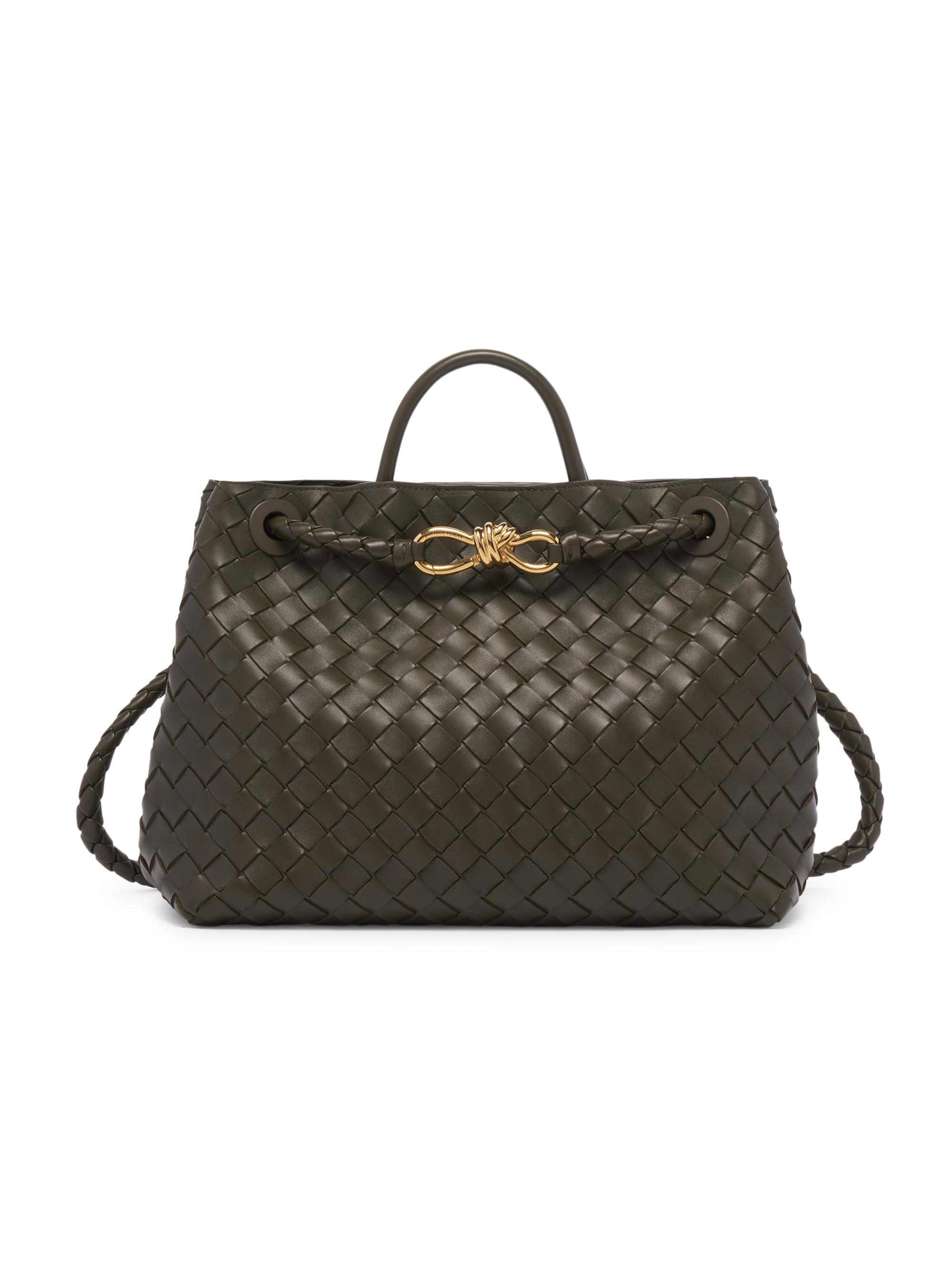 Bottega Veneta Women's Andiamo  Intrecciato Leather Top-Handle Bag - Kaki