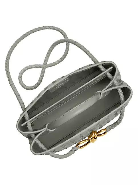 Metallic intrecciato leather bucket bag