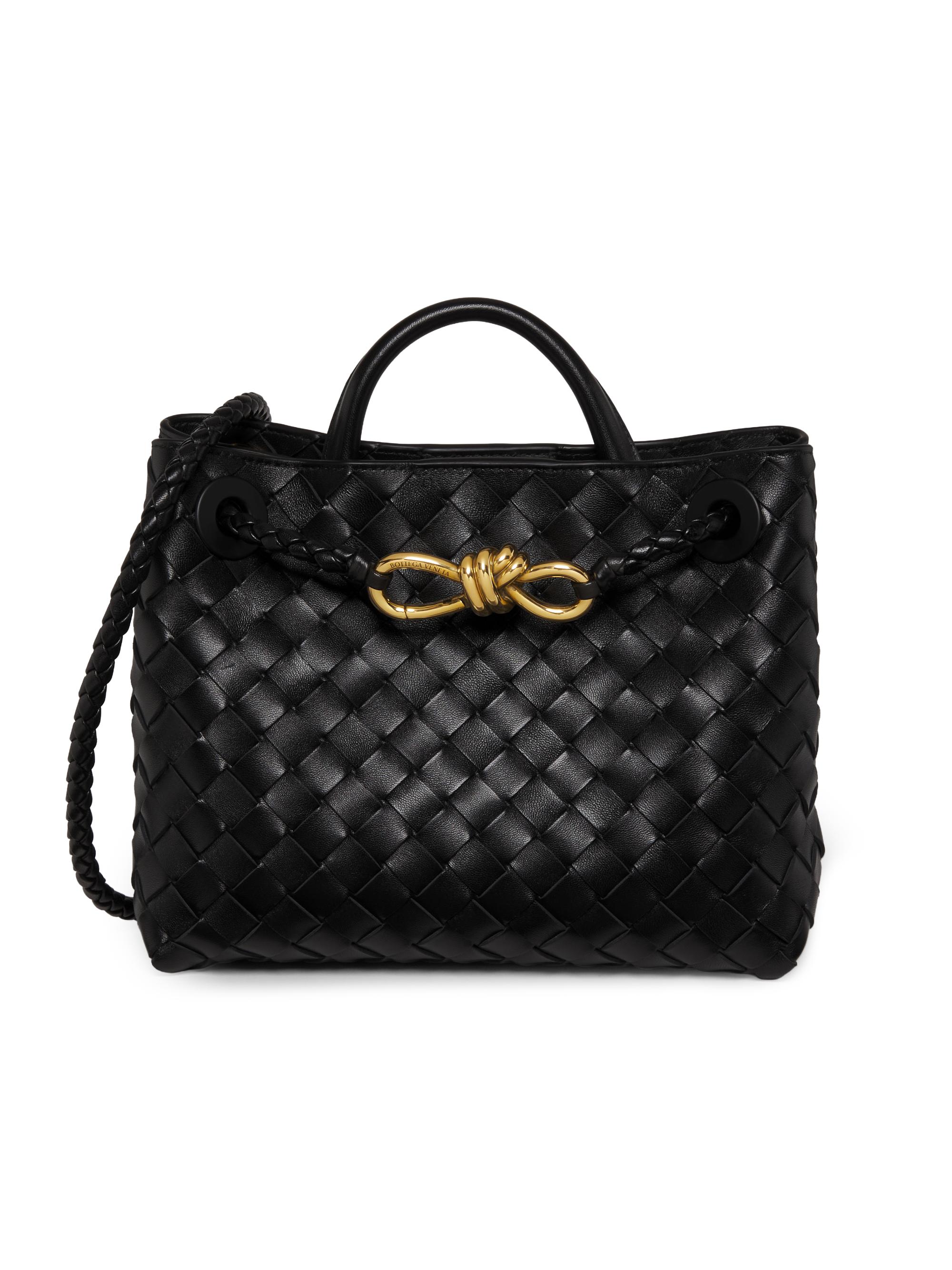Bottega Veneta Women's Andiamo  Intrecciato Leather Top-Handle Bag - Black Brass