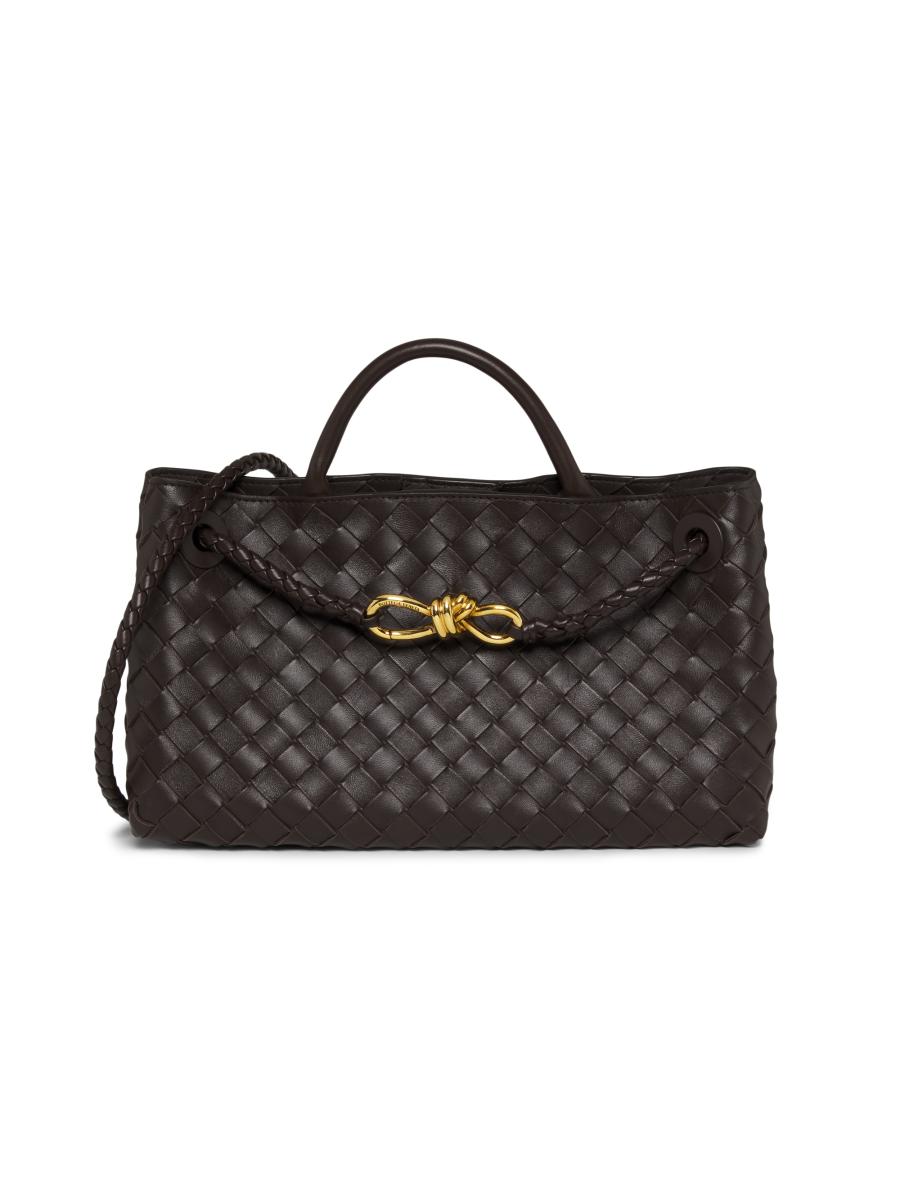 Bottega Veneta Women's Small East-west Andiamo Intrecciato Leather Top-handle Bag In Gold