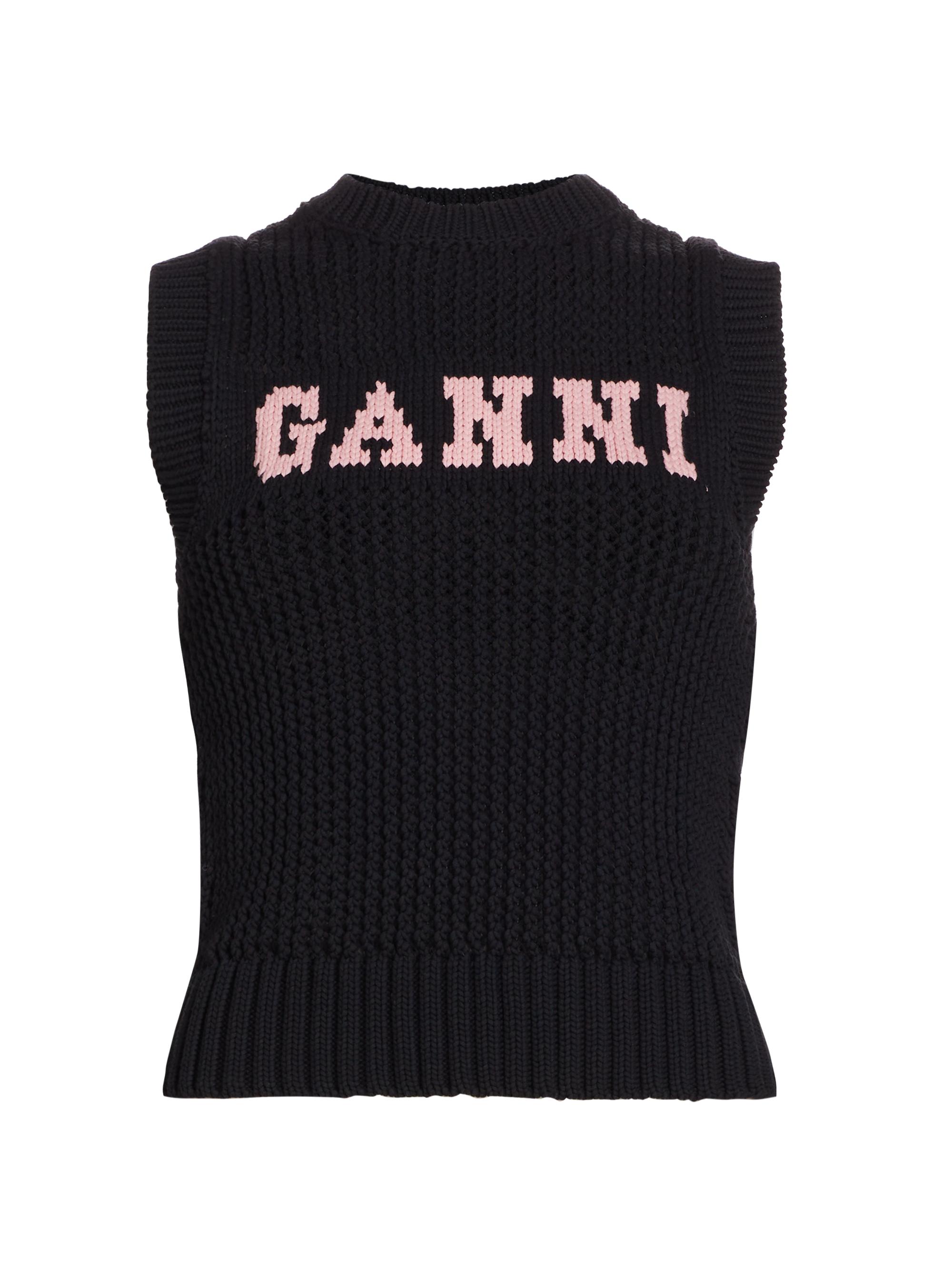 Ganni Women's Logo Cotton-Blend Knit Vest - Black