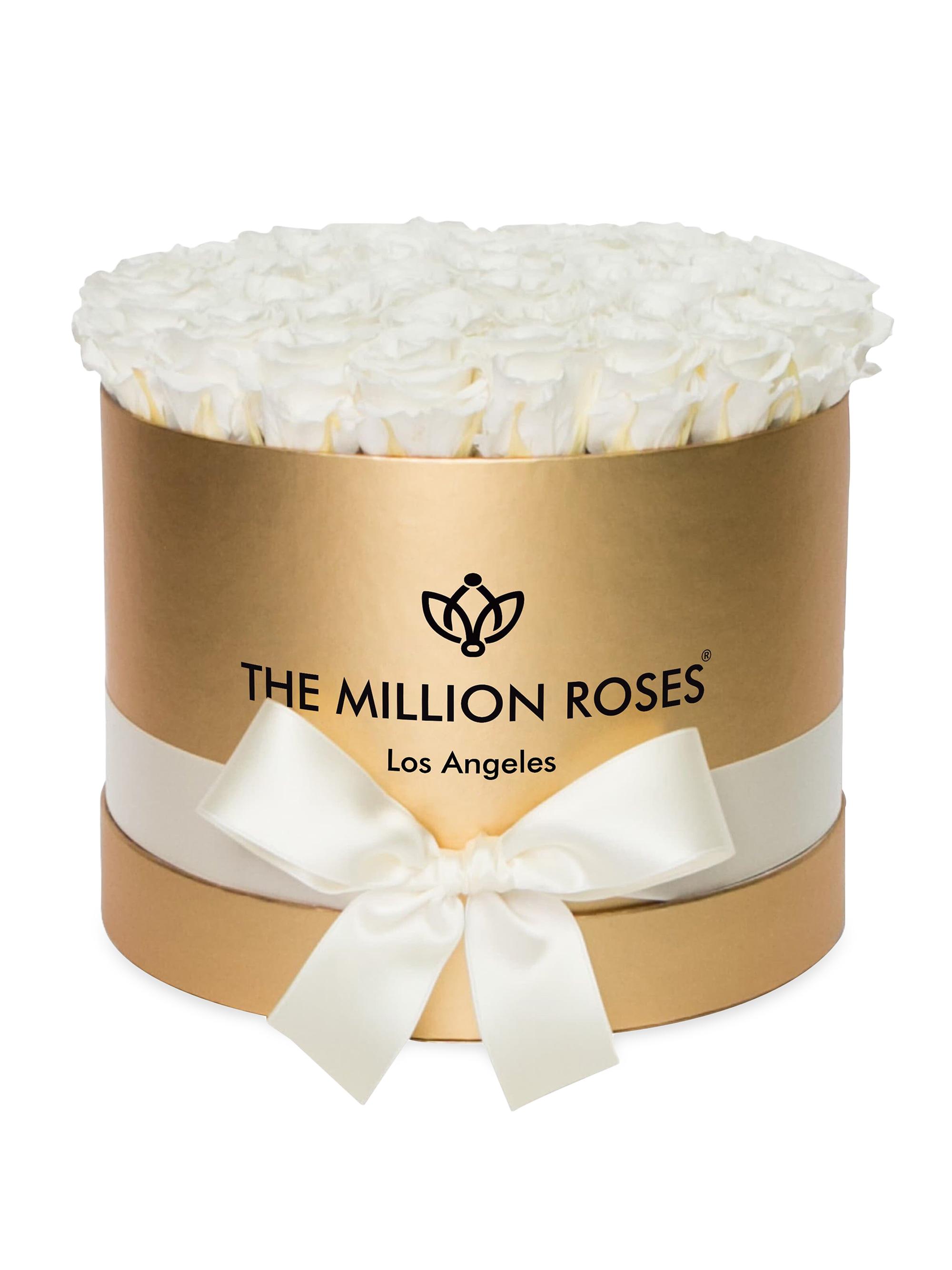 The Million Roses White Roses In Supreme Gold Box - White
