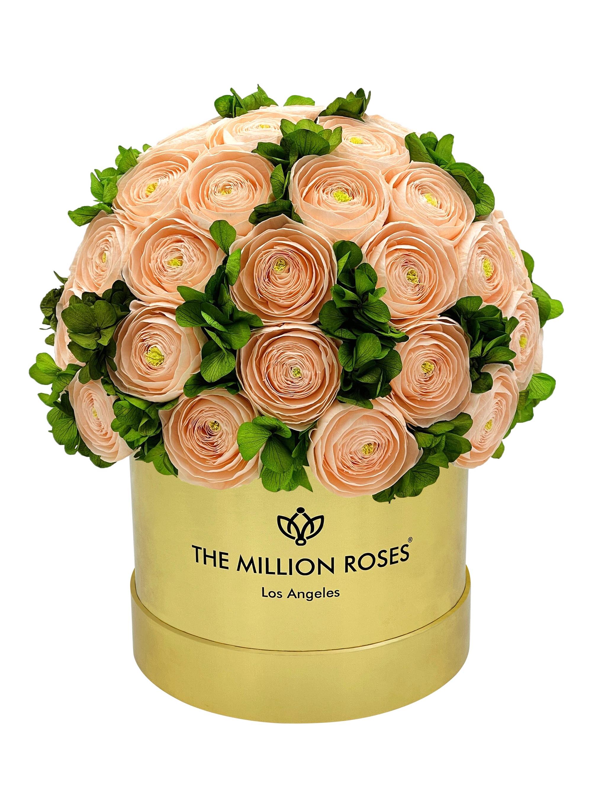 The Million Roses Classic Mirror Box Of Persian Buttercups And Hydrangeas - Peach