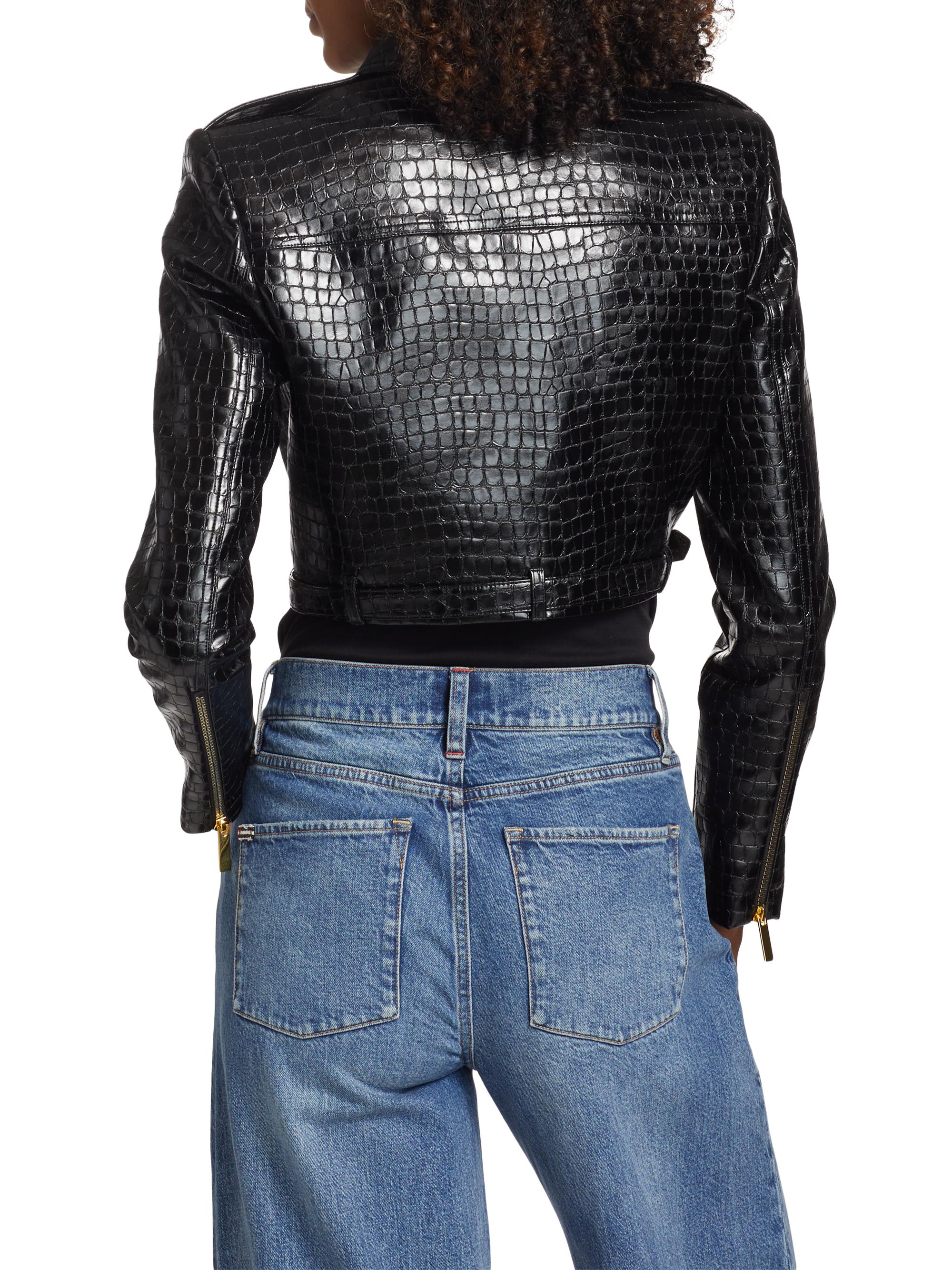 ALICE + OLIVIA Krishna Croc-Embossed Vegan Leather Crop Moto