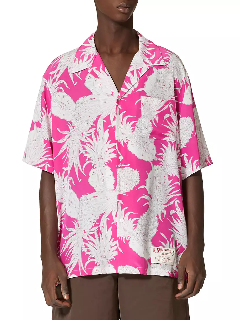 Silk Bowling Shirt In Pineapple Print