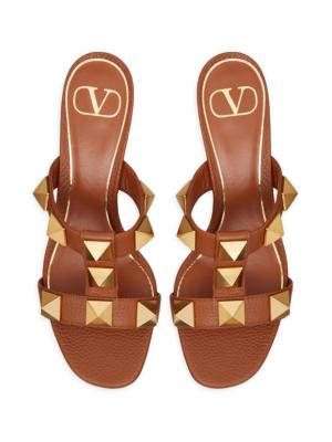 Valentino Garavani Tan Roman Stud Slide Sandals