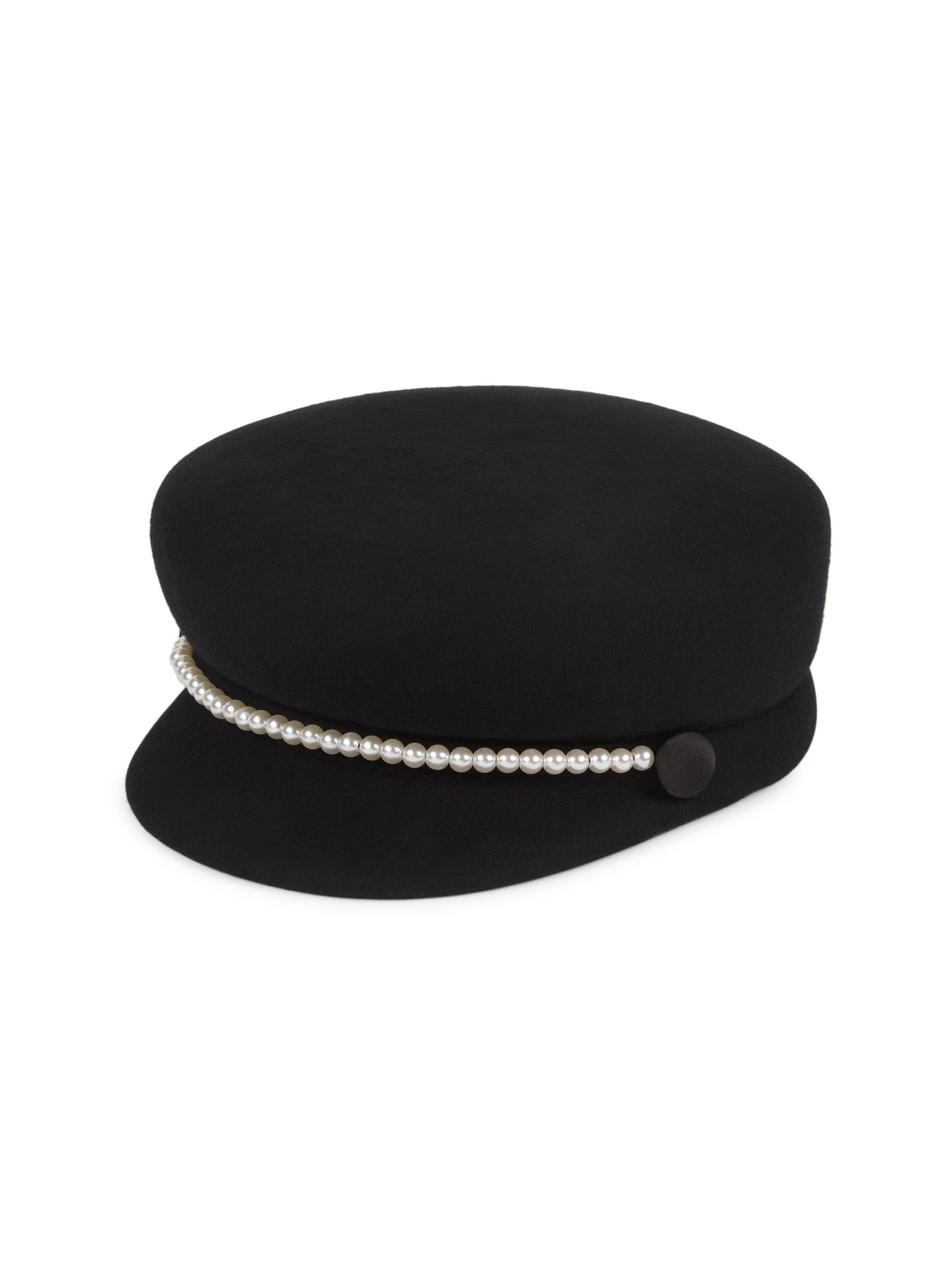 Eugenia Kim Women's Sabrina Wool & Faux Pearl Cap - Black