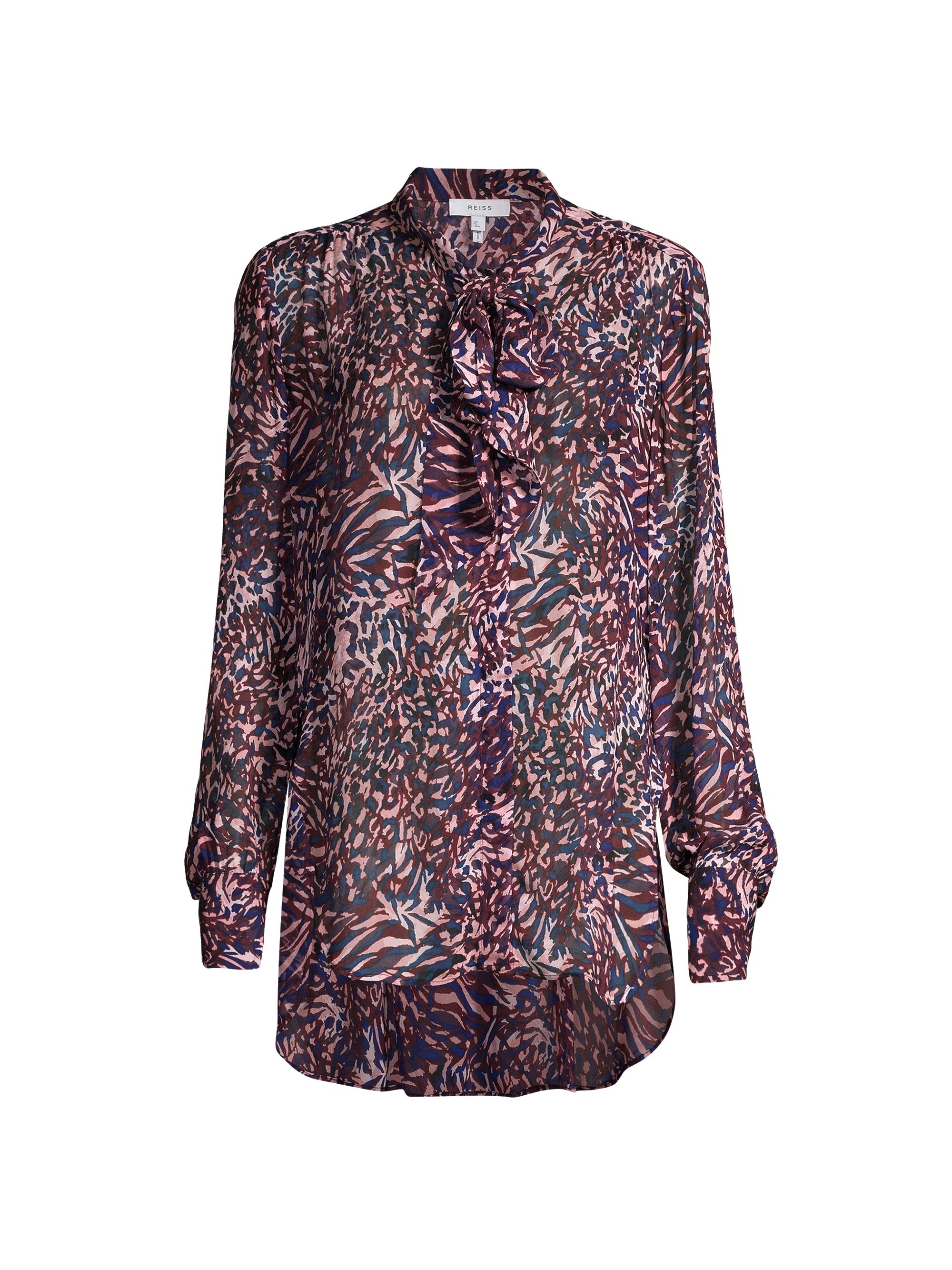 Reiss Women's Tora Animal-Print Pussy-Bow Blouse - Blue