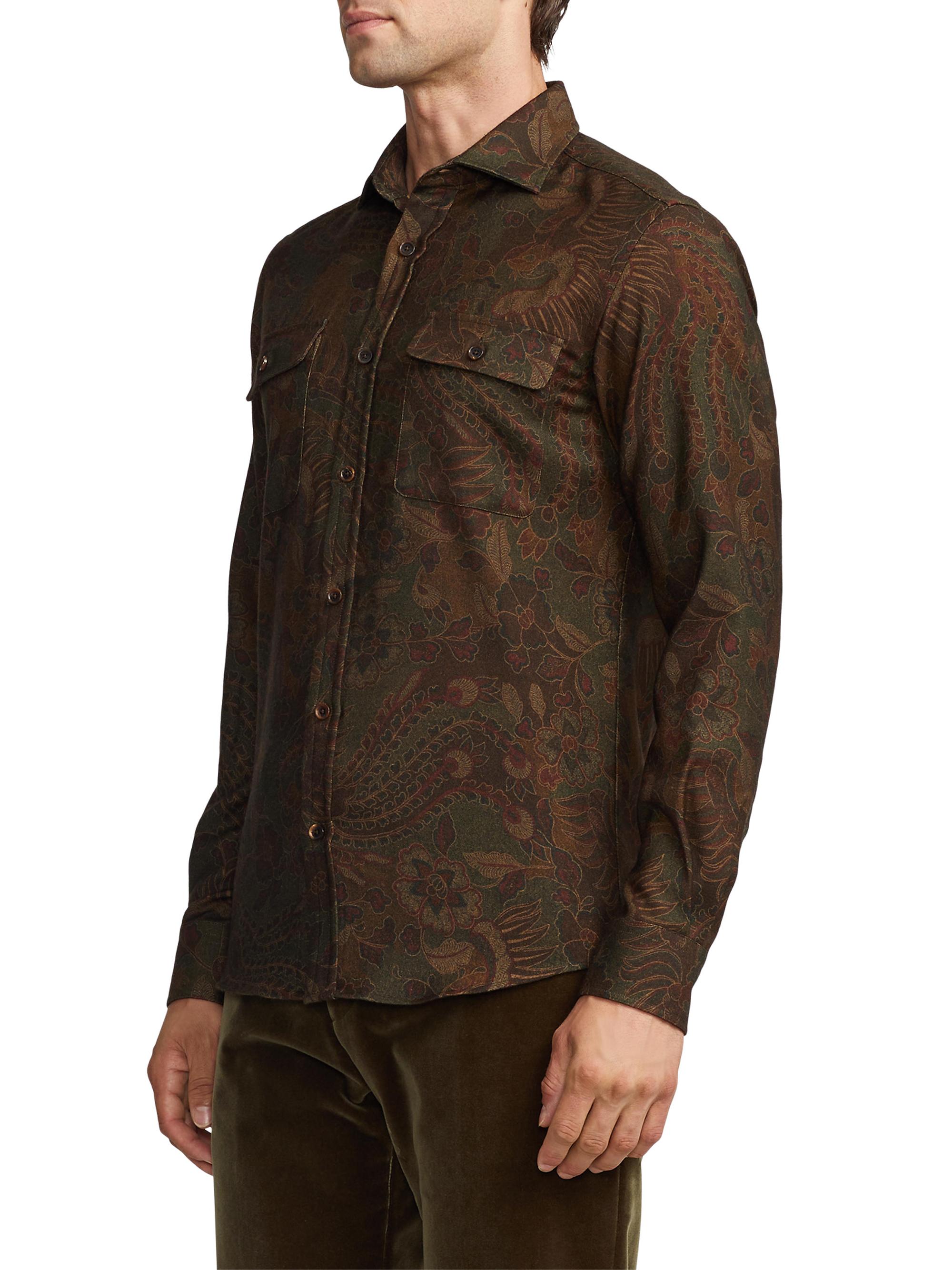 Ralph Lauren Purple Label Matheson Paisley Wool Button-Front Shirt