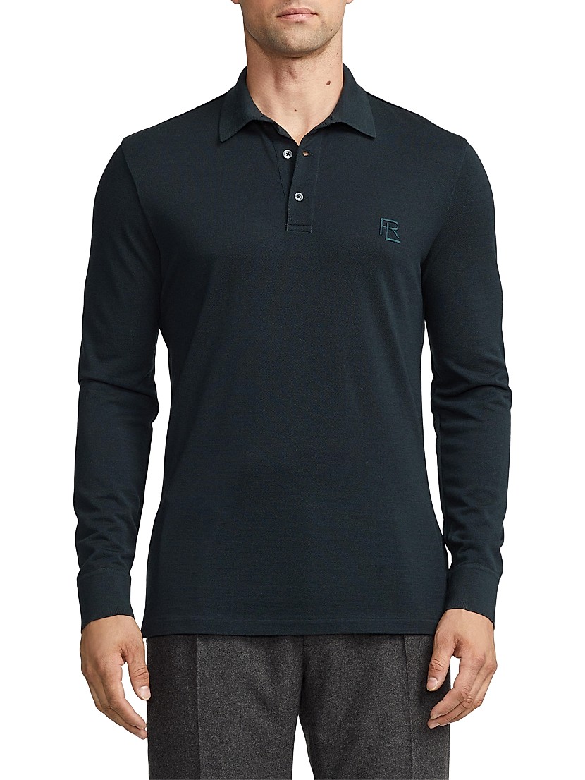Shop Ralph Lauren Purple Label Wool Long-Sleeve Polo Shirt Shop Ralph Lauren Purple Label Wool Long-Sleeve Polo Shirt