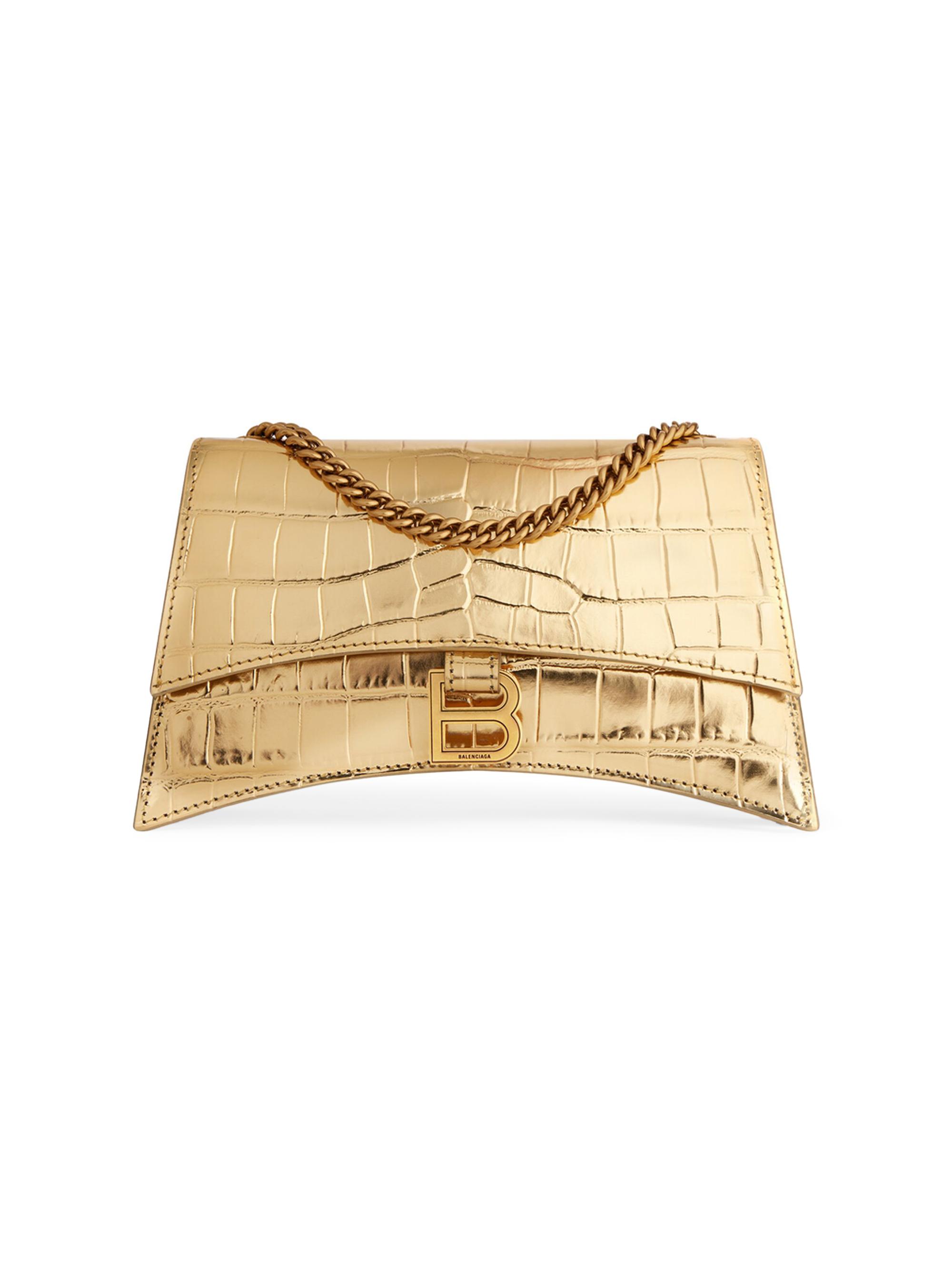 Balenciaga Women's Crush  Chain Bag Metallized Crocodile Embossed - Gold