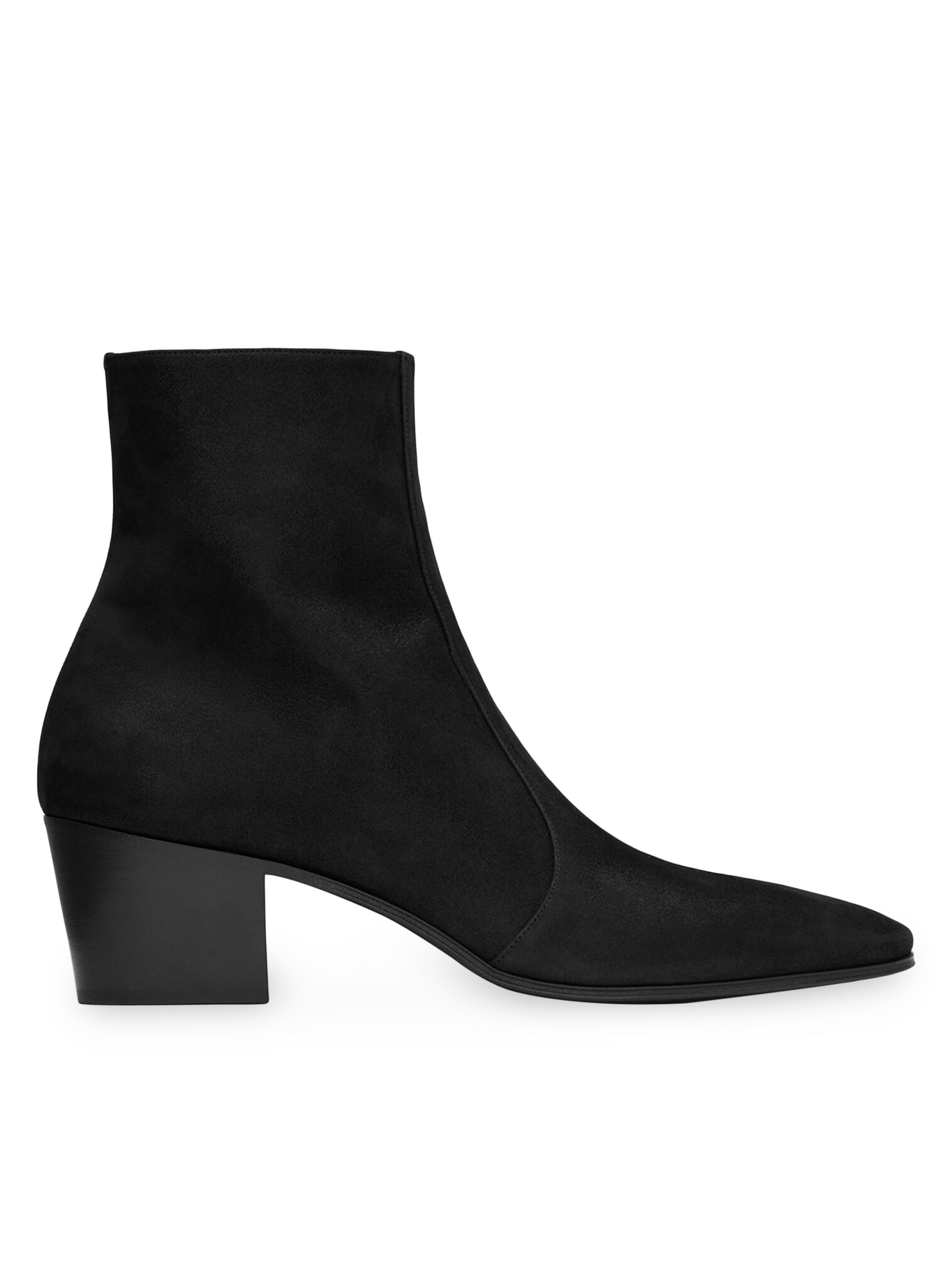 Saint Laurent Men's Vassili Zipped Boots In Shimmering Suede - Black