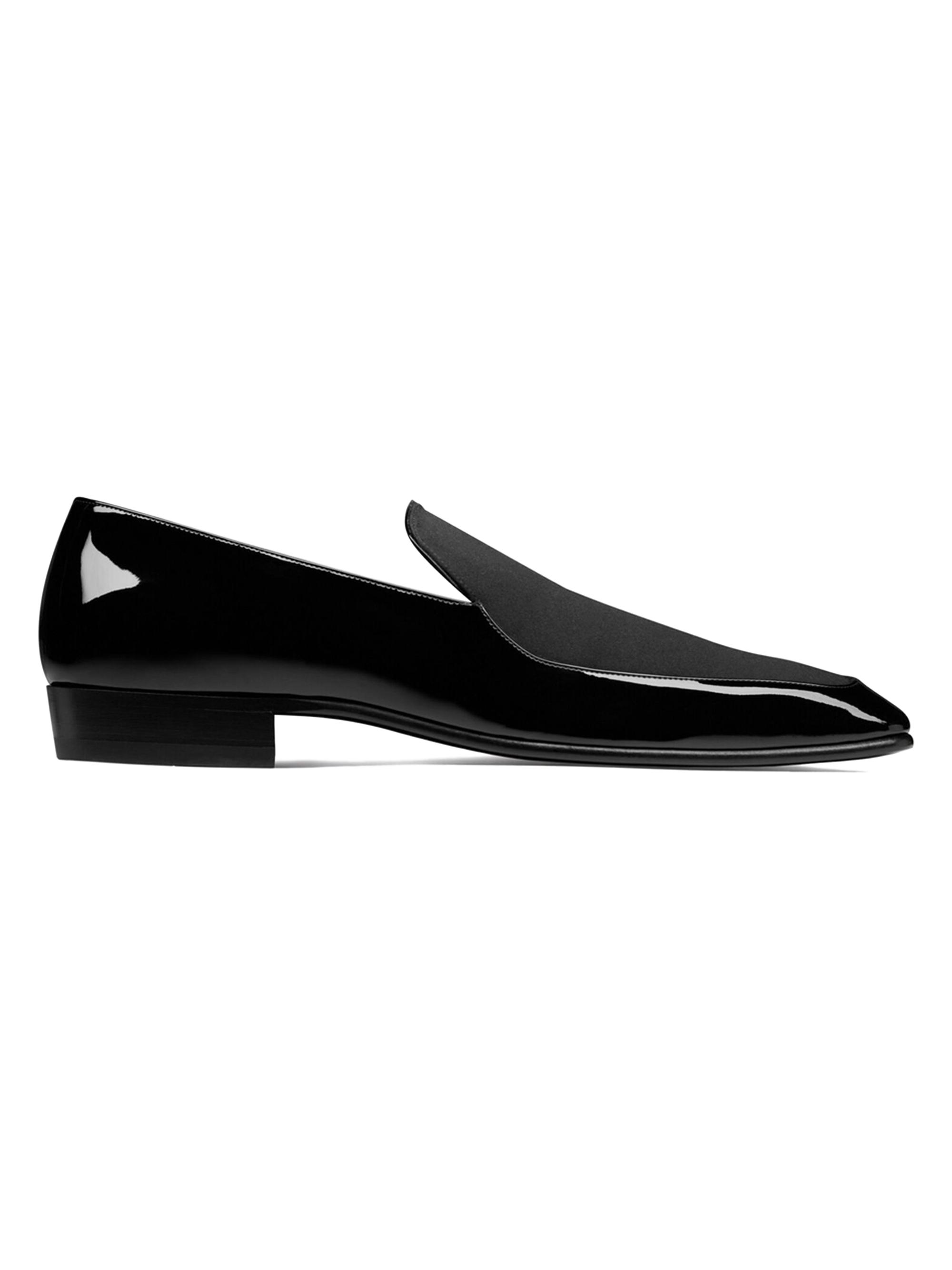 Saint Laurent Men's Gabriel Loafers In Patent Leather And Silk Satin - Black