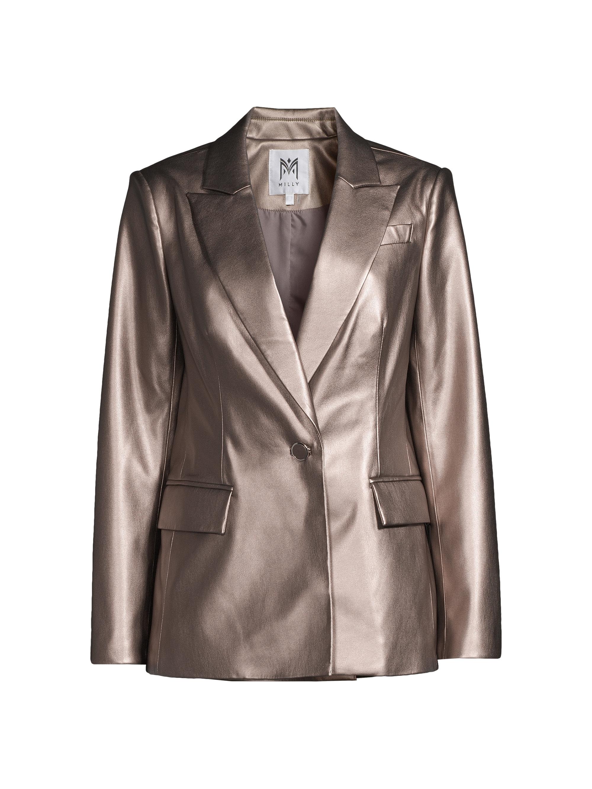 Milly Women's Alexa Faux Leather Blazer - Silver