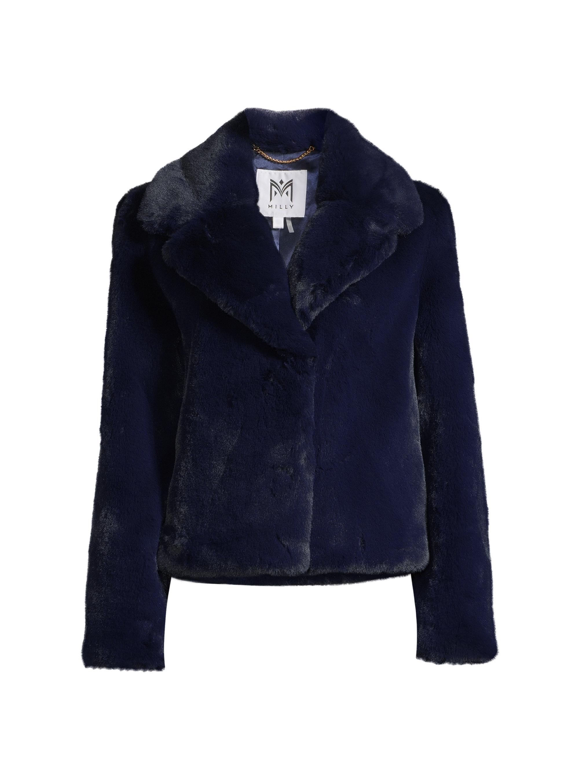 Milly Women's Faye Faux Fur Coat - Navy